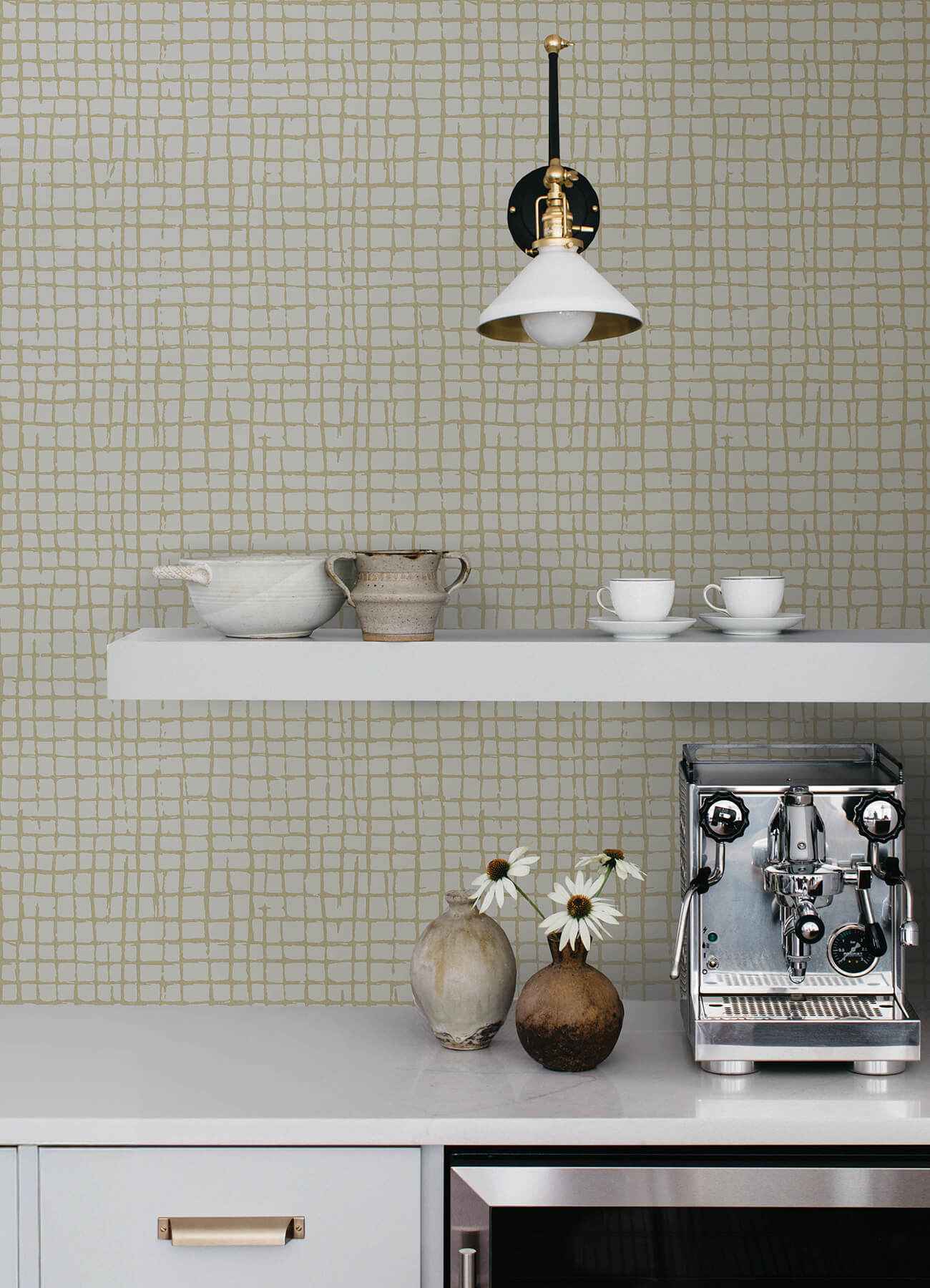 Albin Pearl Gridline Wallpaper - York Wallcoverings - 4177-27717