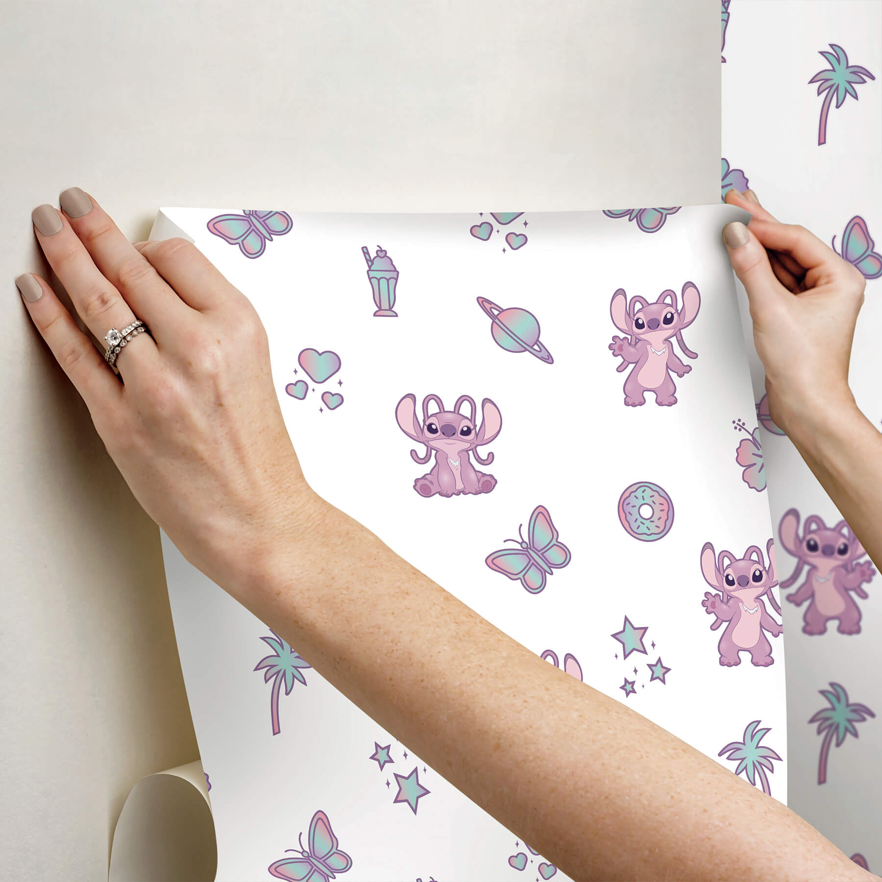 disney-lilo-stitch-angel-pink-peel-and-stick-wallpaper-york-wallcoverings-rmws1347 - York Wallcoverings Wallpaper