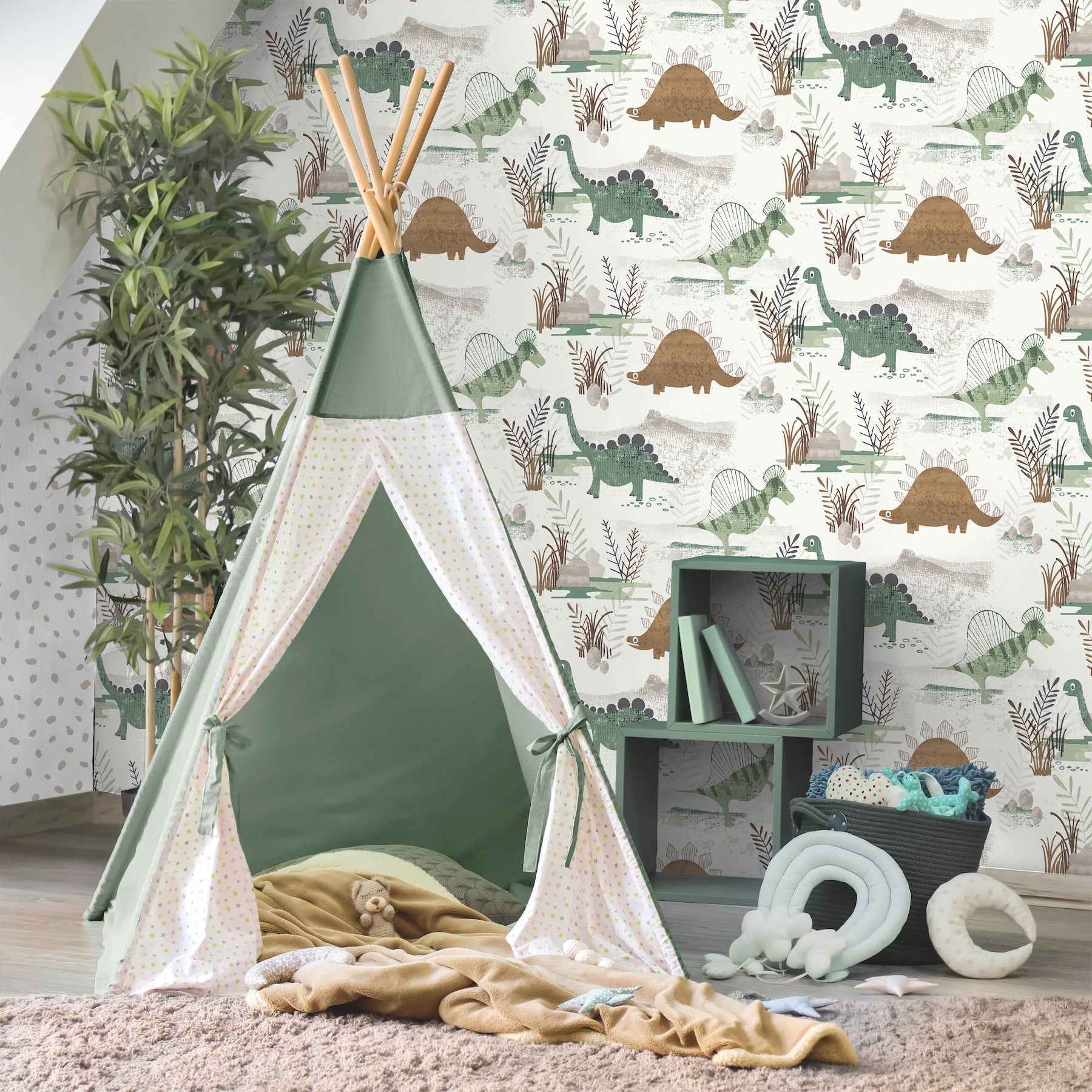 Prehistoric Dino Green Whimsical Wallpaper - York Wallcoverings - 4203-27544 - York Wallcoverings Wallpaper