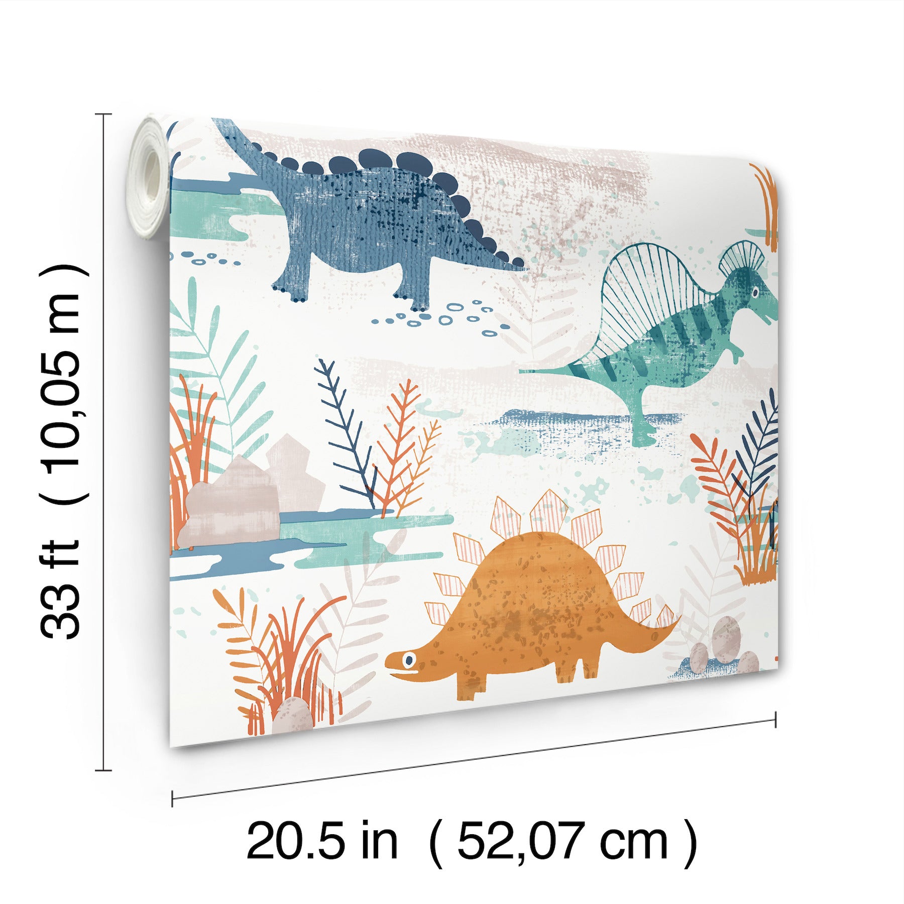 prehistoric-dino-orange-whimsical-wallpaper-york-wallcoverings-4203-27545 - York Wallcoverings Wallpaper