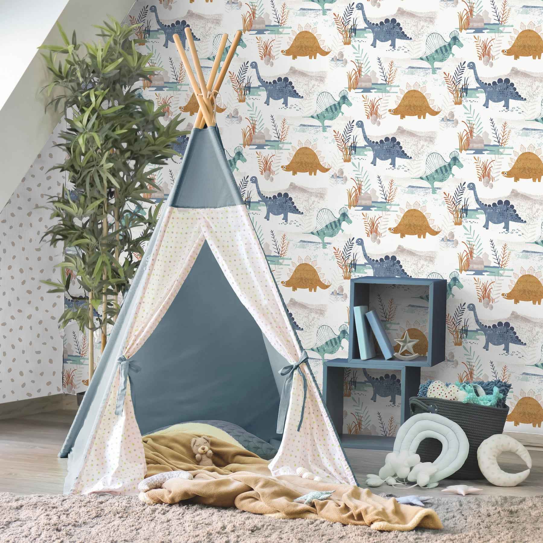 Prehistoric Dino Orange Whimsical Wallpaper - York Wallcoverings - 4203-27545 - York Wallcoverings Wallpaper