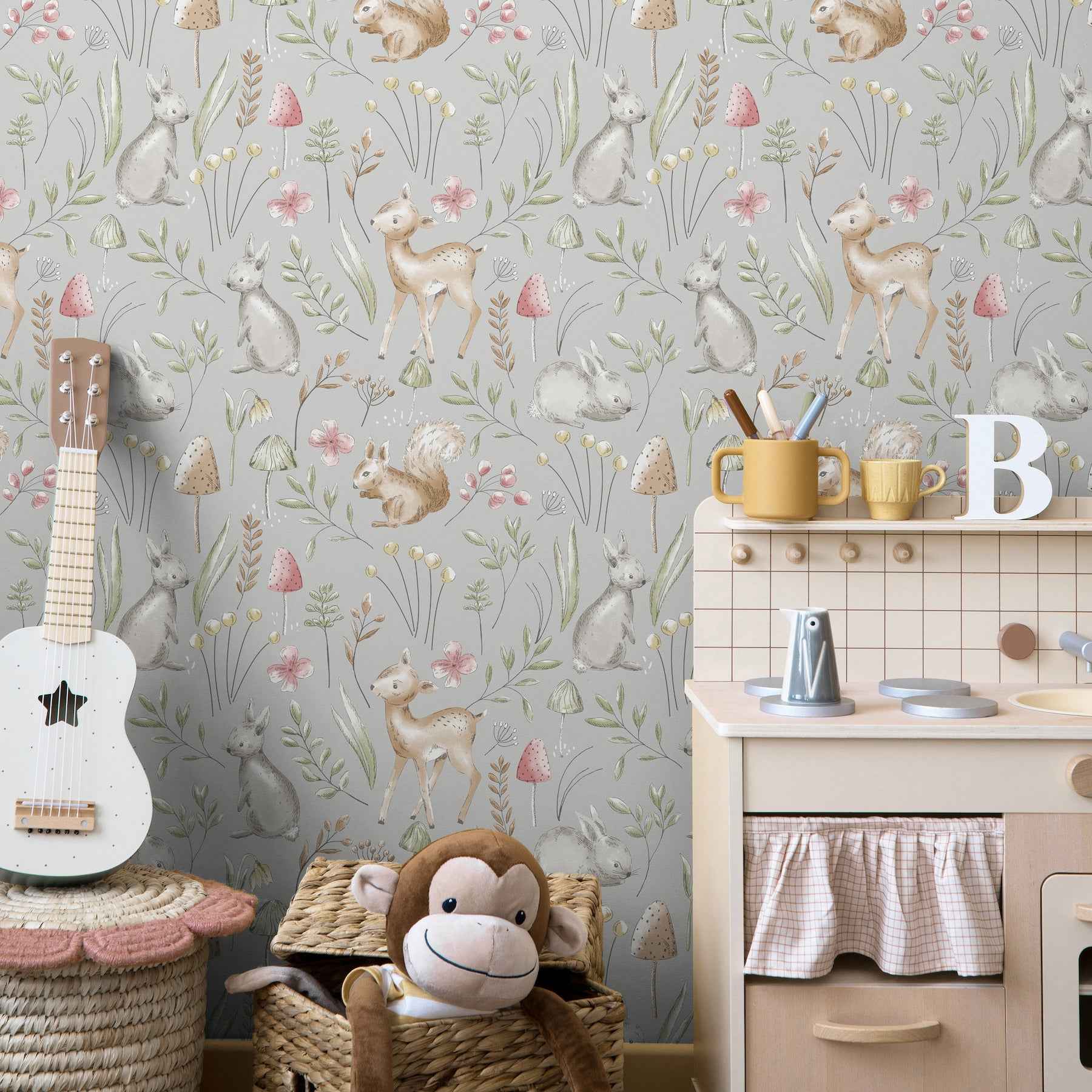 Forest Animals Grey Whimsical Wallpaper - York Wallcoverings - 4203-27546 - York Wallcoverings Wallpaper