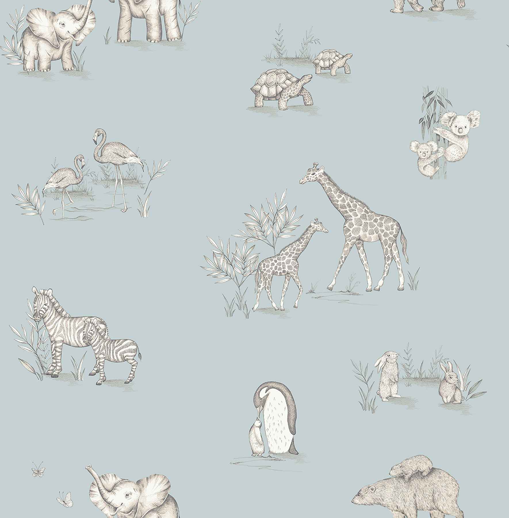 Safari Babies Blue Animal Wallpaper - York Wallcoverings - 4203-27551 - York Wallcoverings Wallpaper