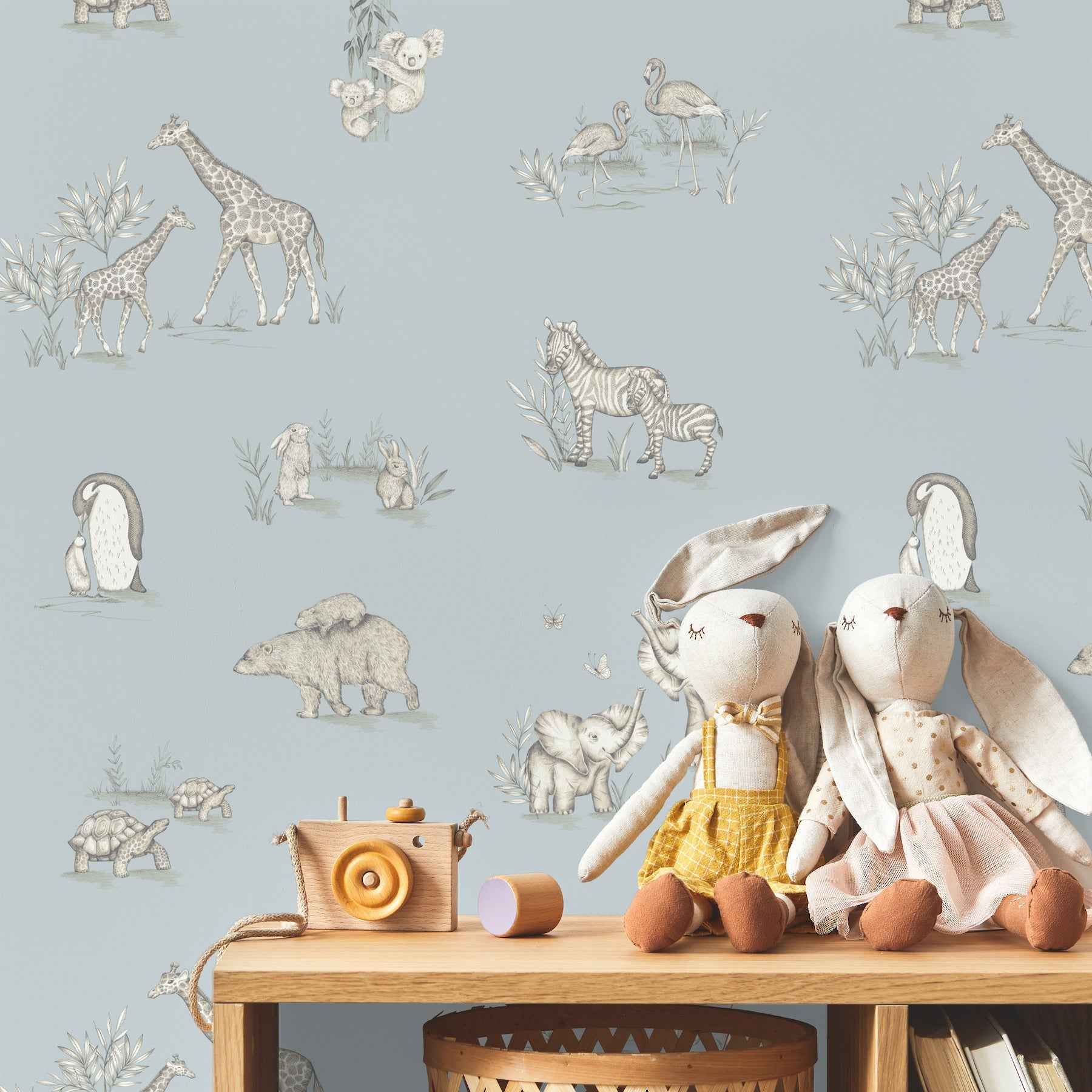 Safari Babies Blue Animal Wallpaper - York Wallcoverings - 4203-27551 - York Wallcoverings Wallpaper