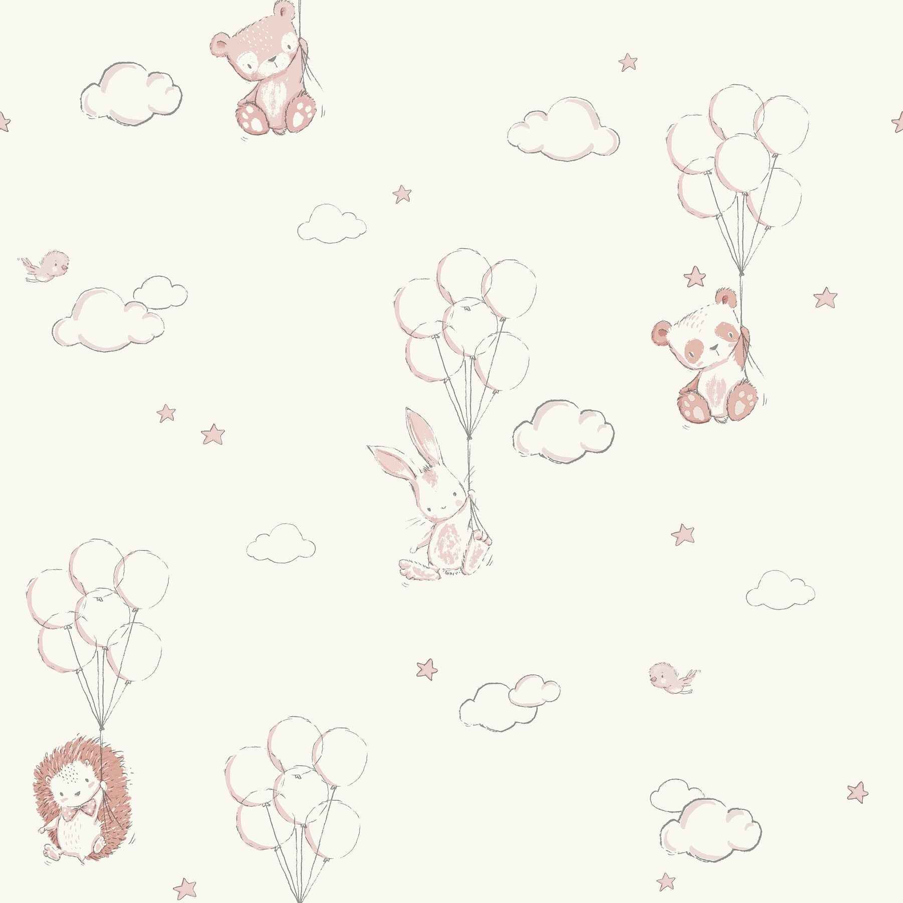Floating Balloons Pink Animal Wallpaper - York Wallcoverings - 4203-27555