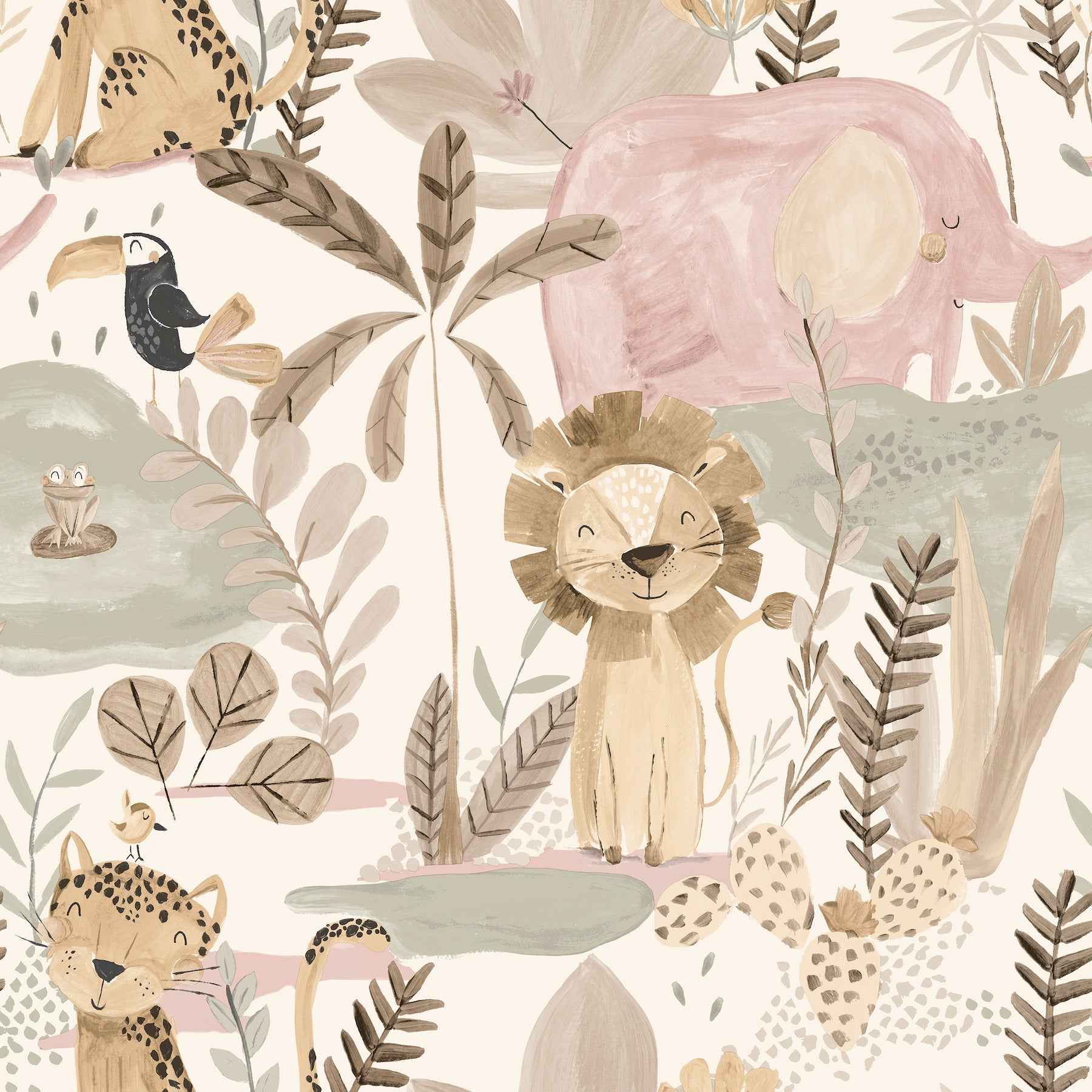 In The Jungle Pink Animal Friends Wallpaper - York Wallcoverings - 4203-27557