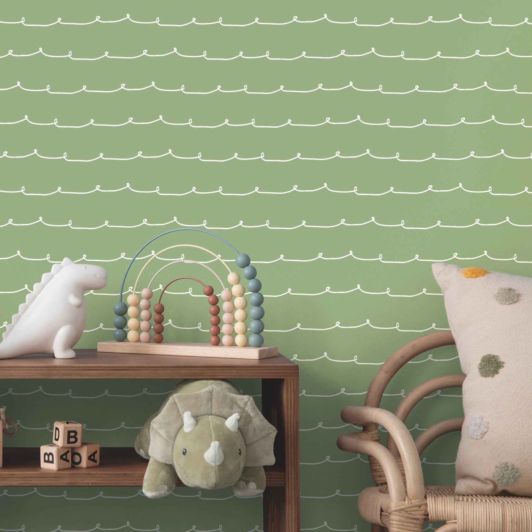 Wiggle Line Green Stripe Wallpaper - York Wallcoverings - 4203-27571 - York Wallcoverings Wallpaper