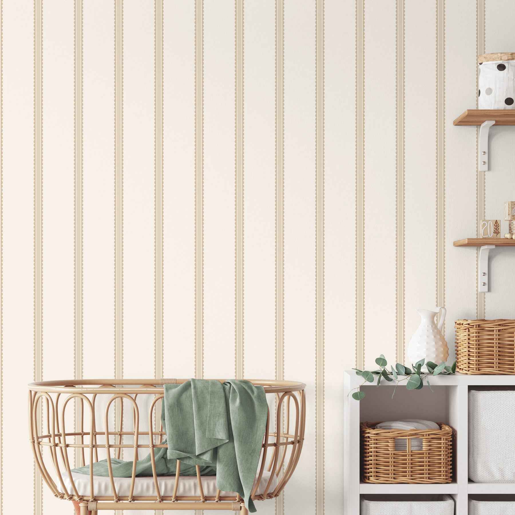 Bobbin Stripe Light Brown Scalloped Wallpaper - York Wallcoverings - 4203-27575 - York Wallcoverings Wallpaper
