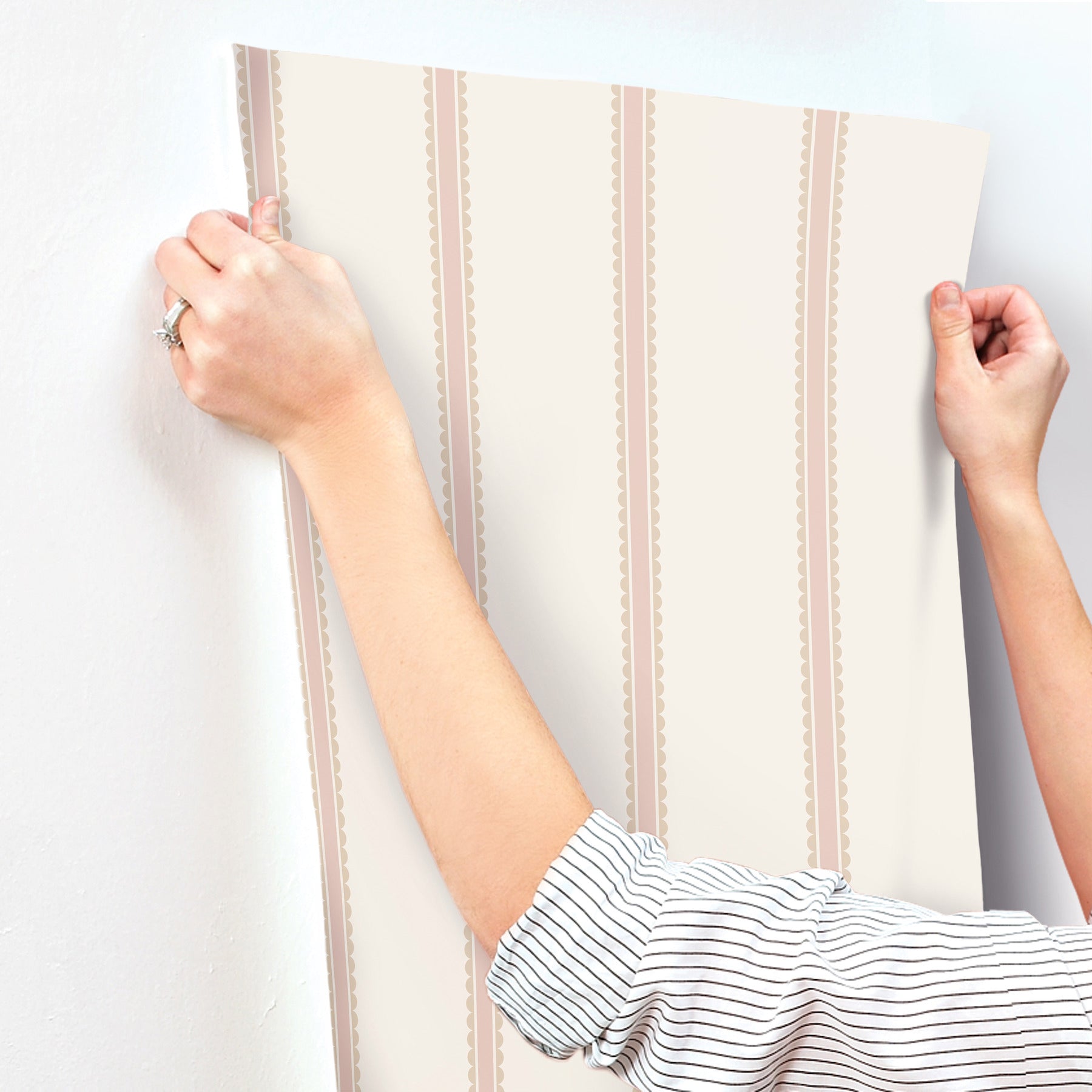 bobbin-stripe-pink-scalloped-wallpaper-york-wallcoverings-4203-27576 - York Wallcoverings Wallpaper