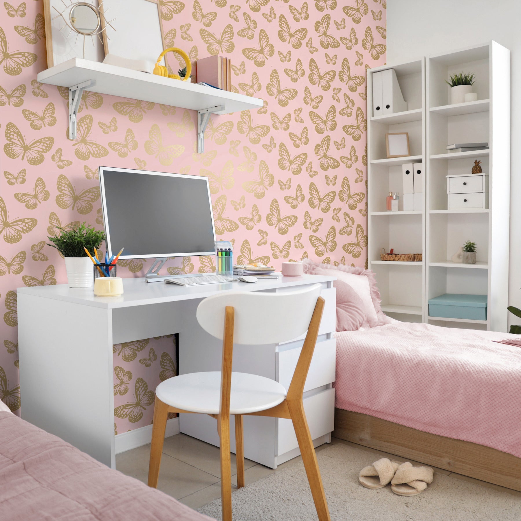 metallic-butterflies-pink-whimsical-wallpaper-york-wallcoverings-4203-27586 - York Wallcoverings Wallpaper