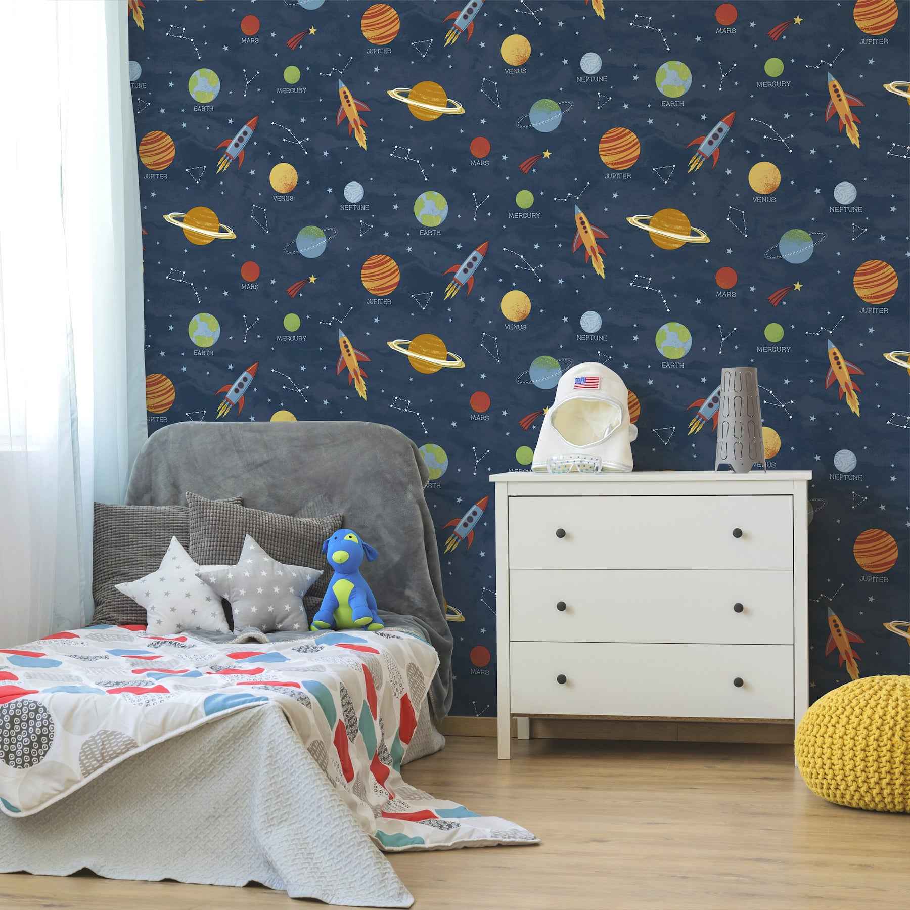 Solar System Blue Outer Space Wallpaper - York Wallcoverings - 4203-27595 - York Wallcoverings Wallpaper