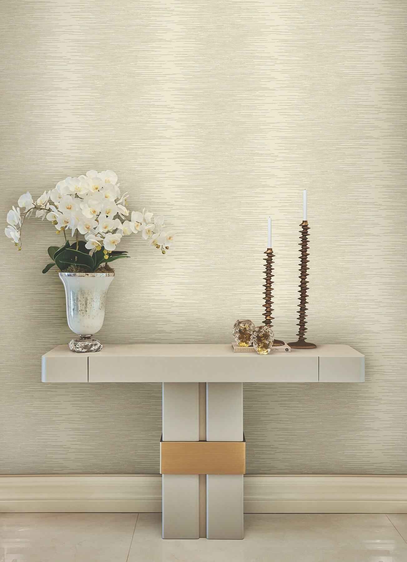 Operetta Cream Metallic Columns Wallpaper - York Wallcoverings - VR1501