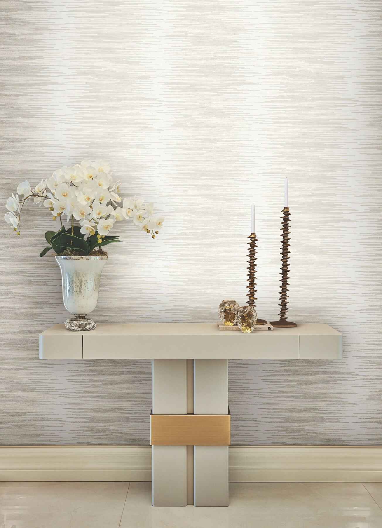 Operetta White Metallic Columns Wallpaper - York Wallcoverings - VR1506