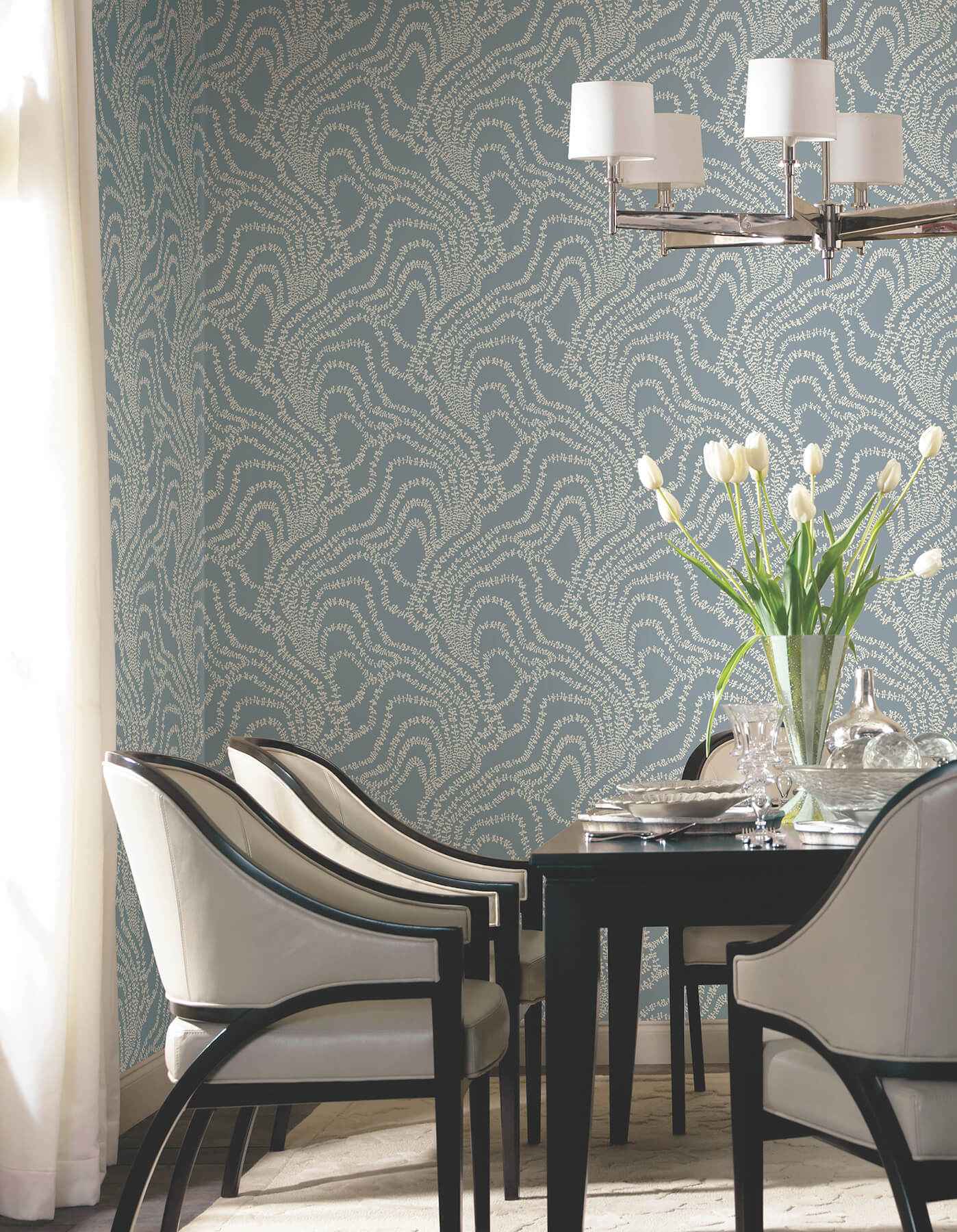String of Pearls Denim Vine Wallpaper - York Wallcoverings - VR1516