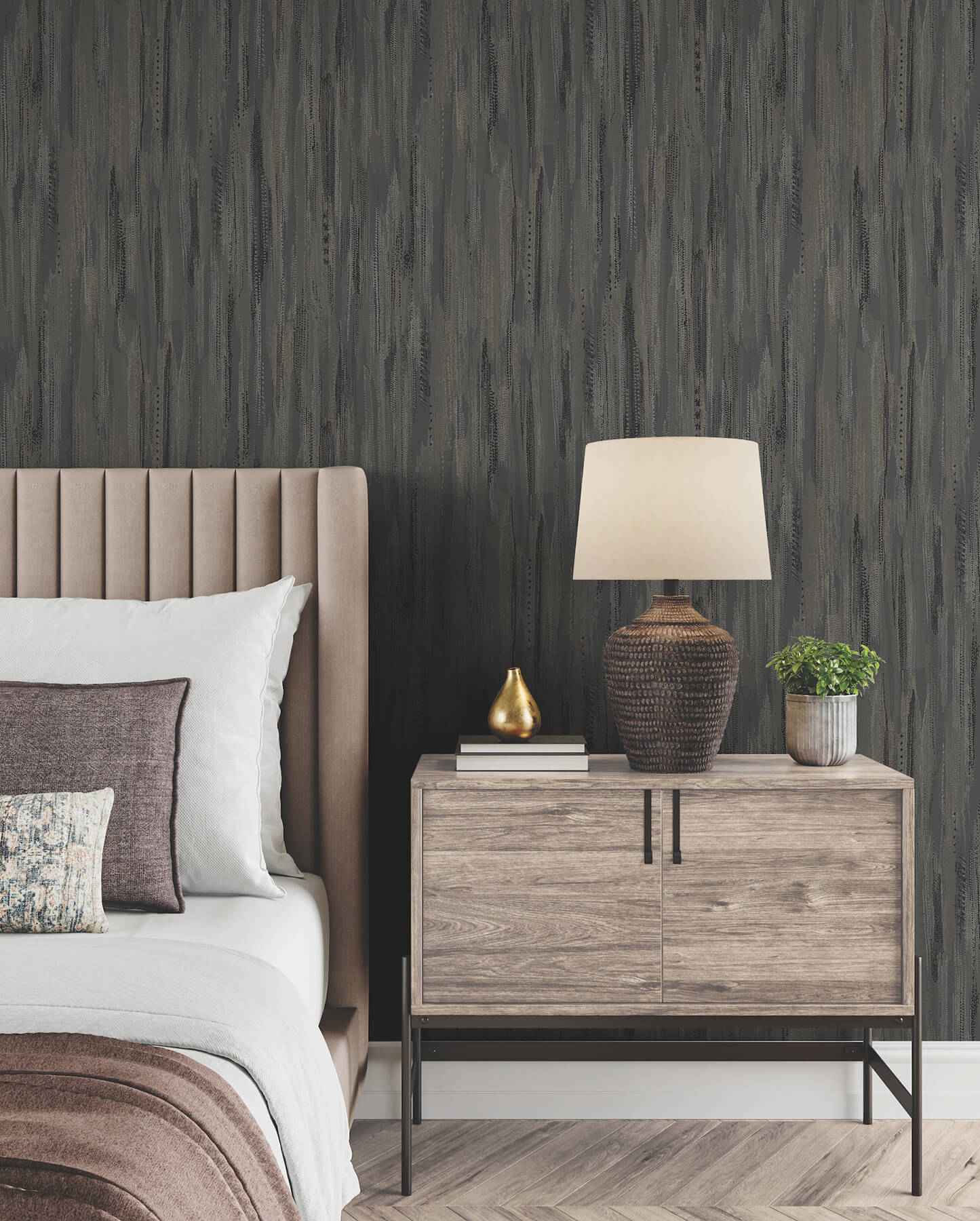 Tribeca Charcoal Texture Stripe Wallpaper - York Wallcoverings - VR1523