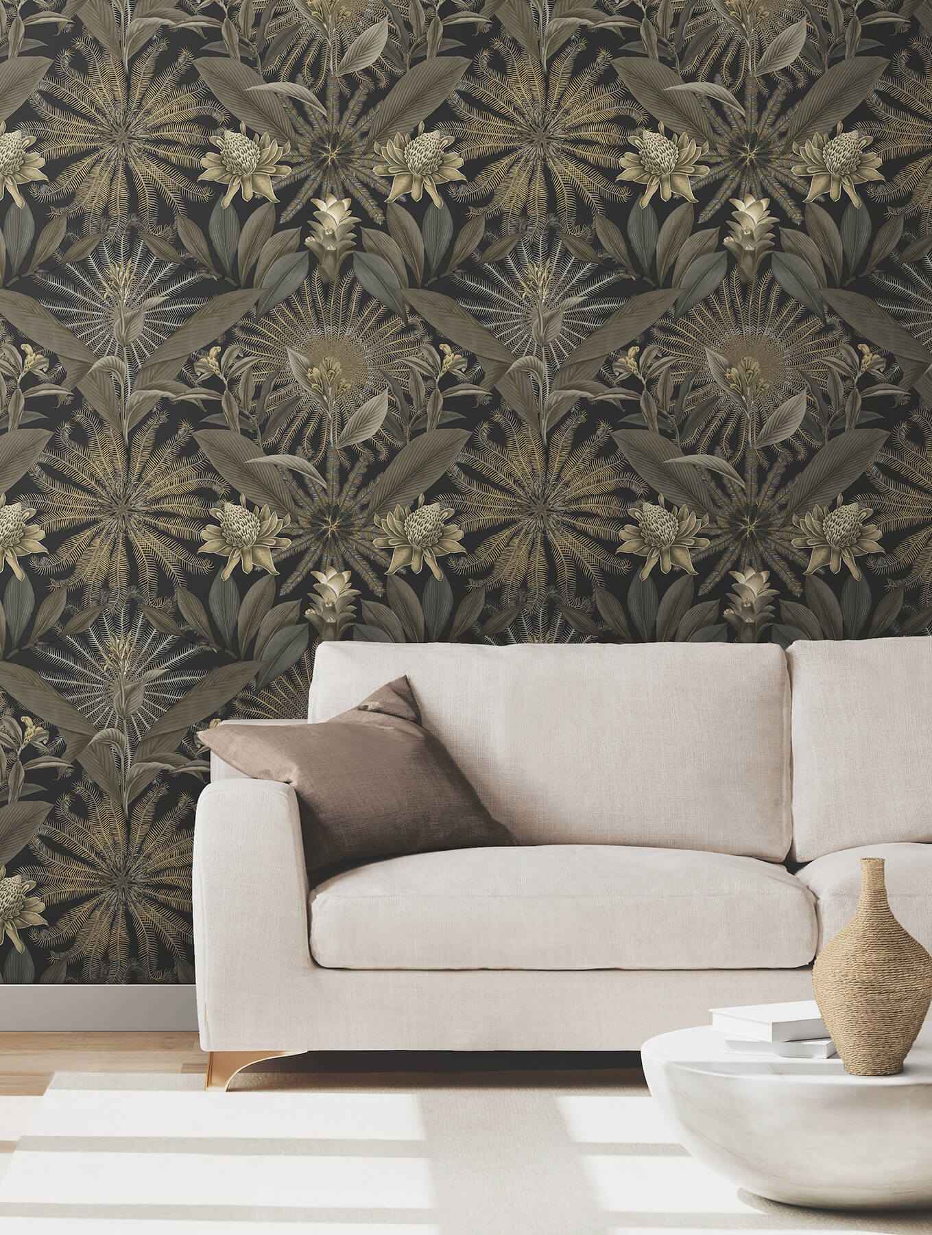 Enchanted Garden Black Tropical Wallpaper - York Wallcoverings - VR1531