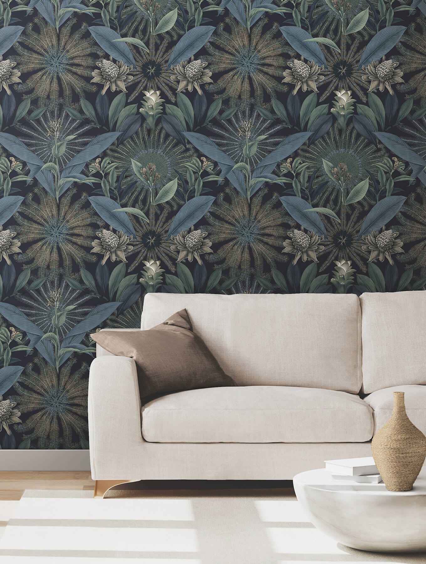 Enchanted Garden Navy Tropical Wallpaper - York Wallcoverings - VR1532
