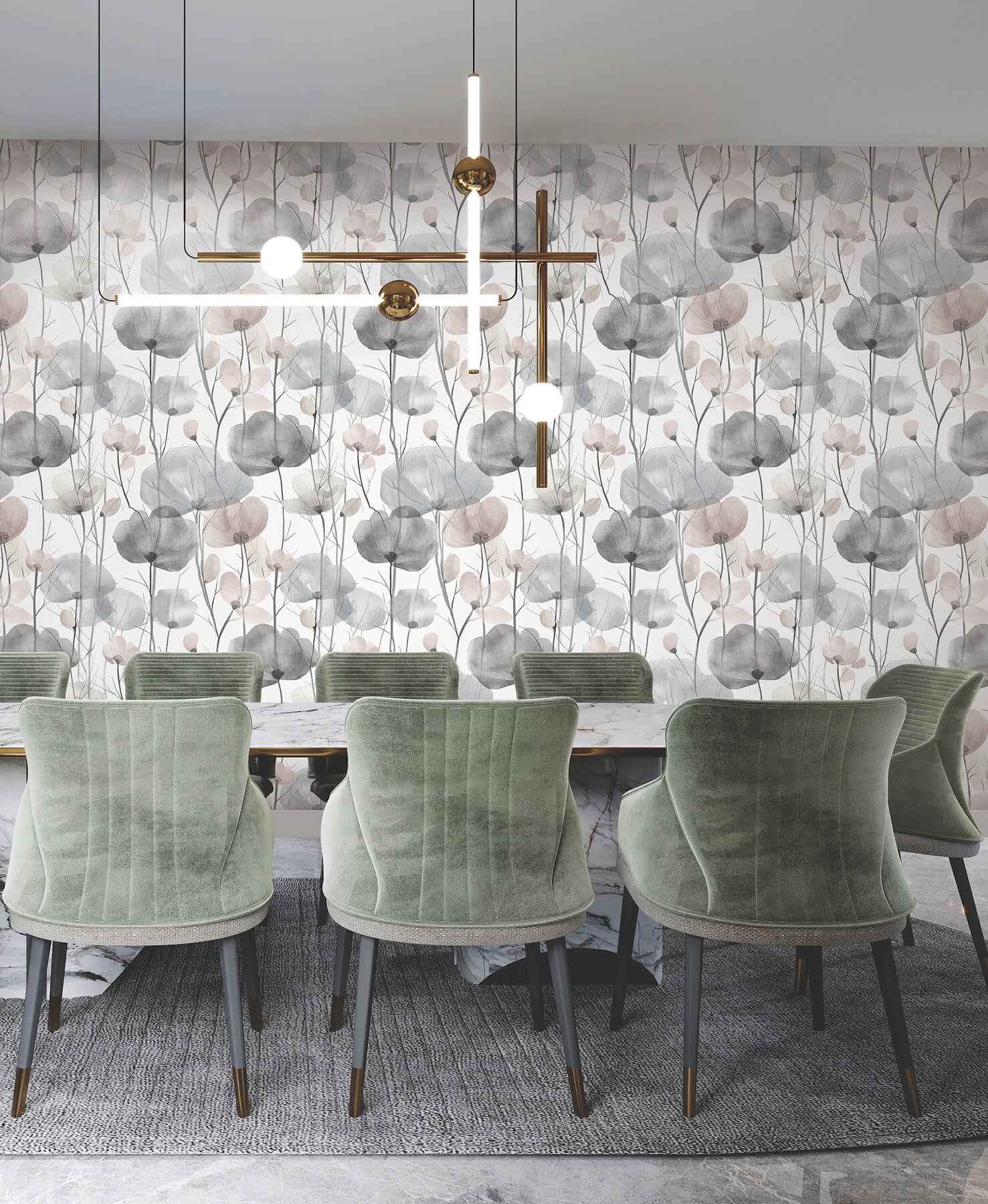 Cotswolds Poppies Grey Floral Wallpaper - York Wallcoverings - VR1534