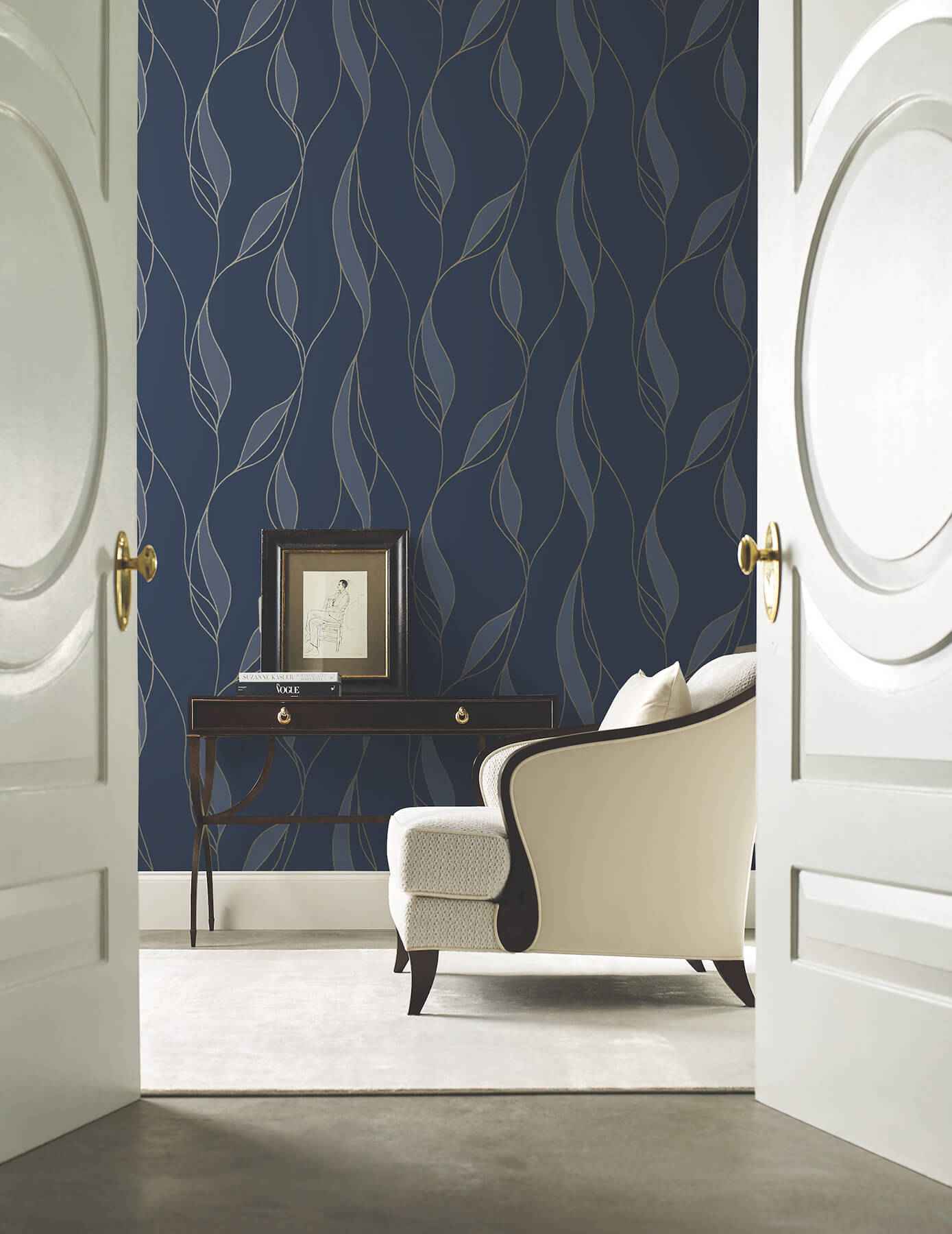 Society Hill Navy Abstract Leaf Wallpaper - York Wallcoverings - VR1548