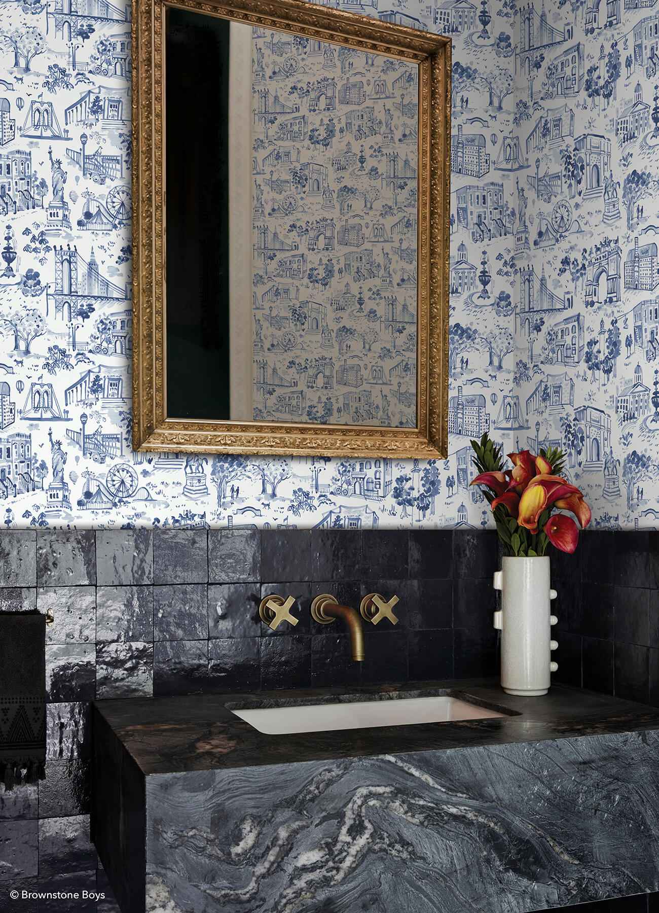 Toile De New York Navy Peel and Stick Wallpaper - York Wallcoverings - BBS6544 - York Wallcoverings Wallpaper