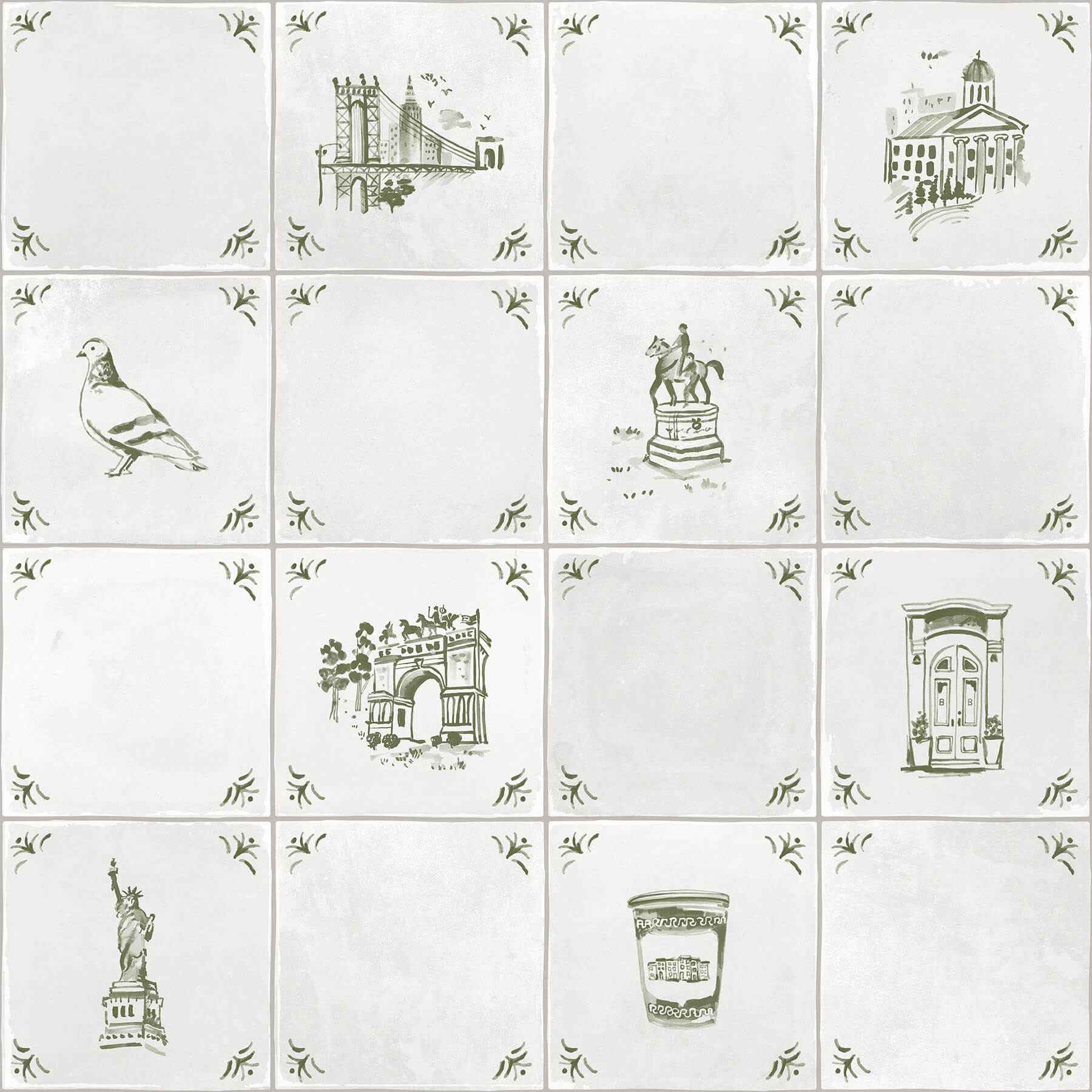 Brooklyn Delft Ivy Peel and Stick Wallpaper - York Wallcoverings - BBS6548 - York Wallcoverings Wallpaper