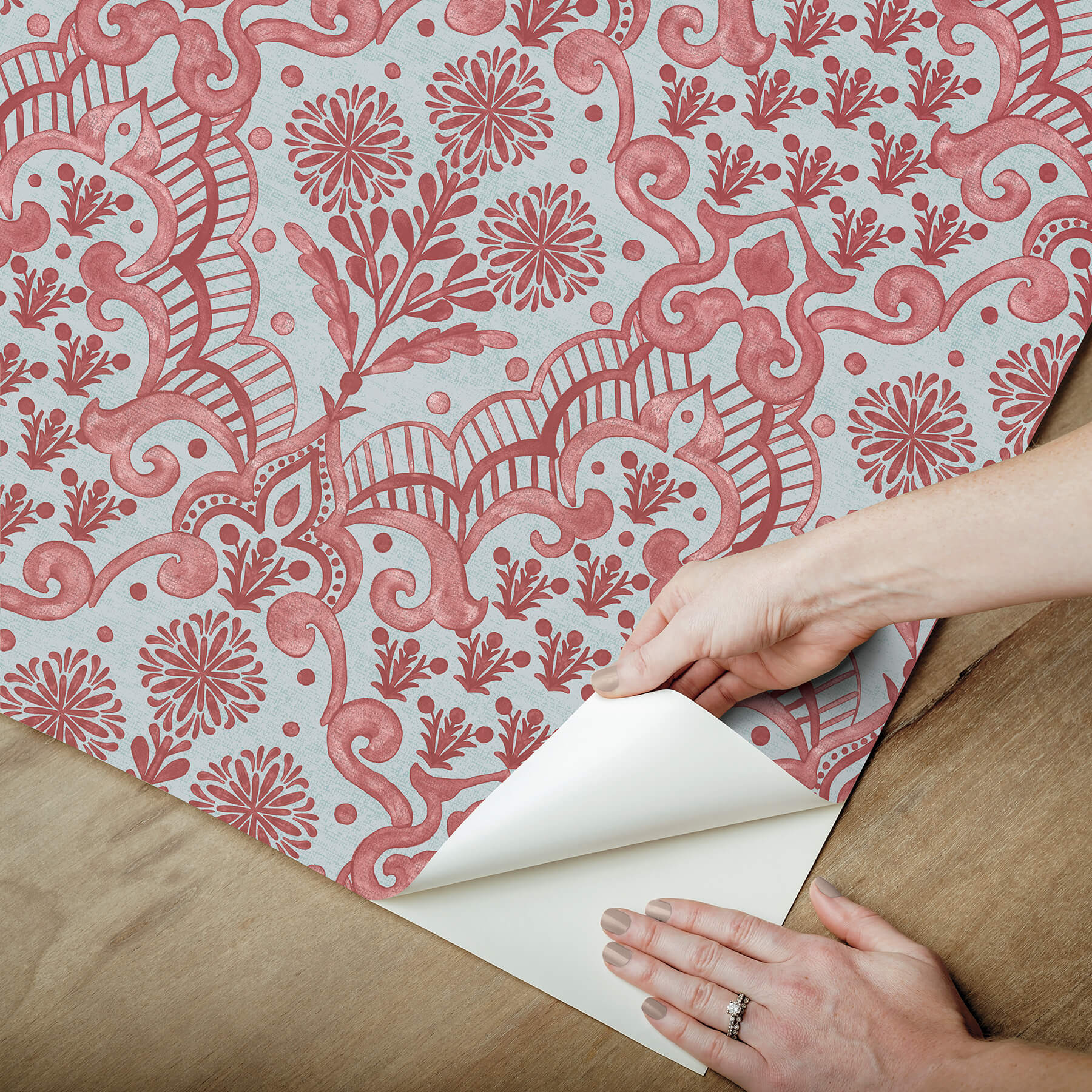 brownstone-blooms-brick-and-sky-peel-and-stick-wallpaper-york-wallcoverings-bbs6550 - York Wallcoverings Wallpaper