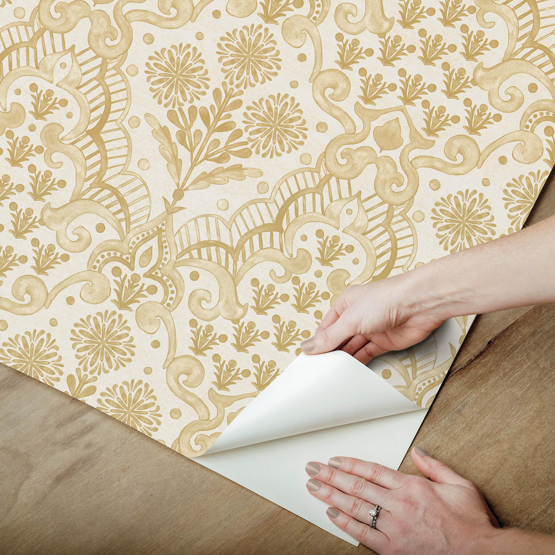 brownstone-blooms-ochre-peel-and-stick-wallpaper-york-wallcoverings-bbs6551 - York Wallcoverings Wallpaper