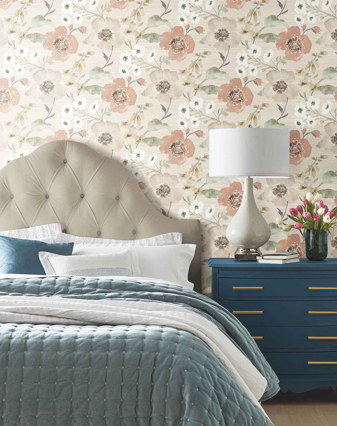 Evelyn Apricot Floral Wallpaper - York Wallcoverings - LL3201