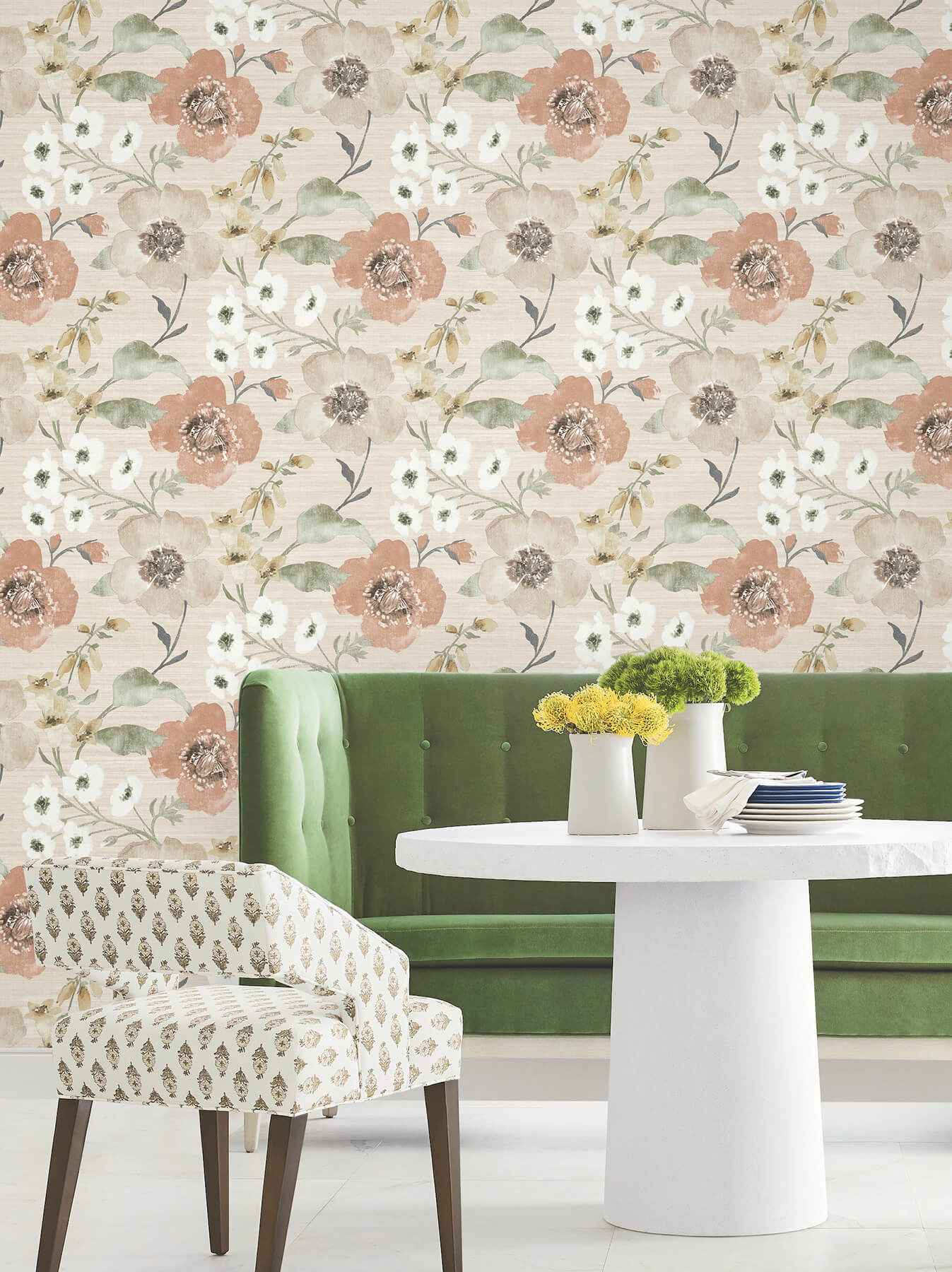 Evelyn Apricot Floral Wallpaper - York Wallcoverings - LL3201 - York Wallcoverings Wallpaper