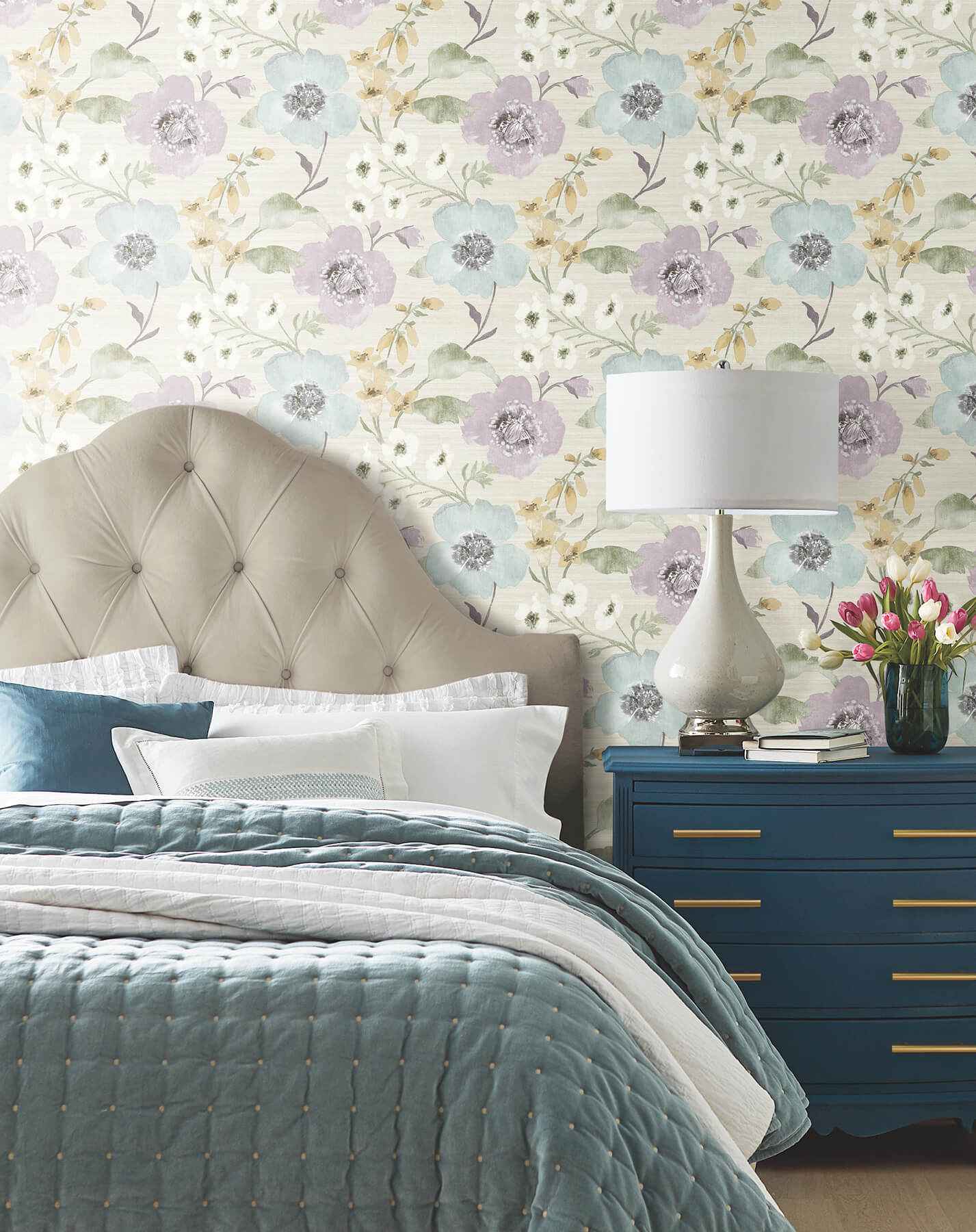 Evelyn Lavender Floral Wallpaper - York Wallcoverings - LL3202