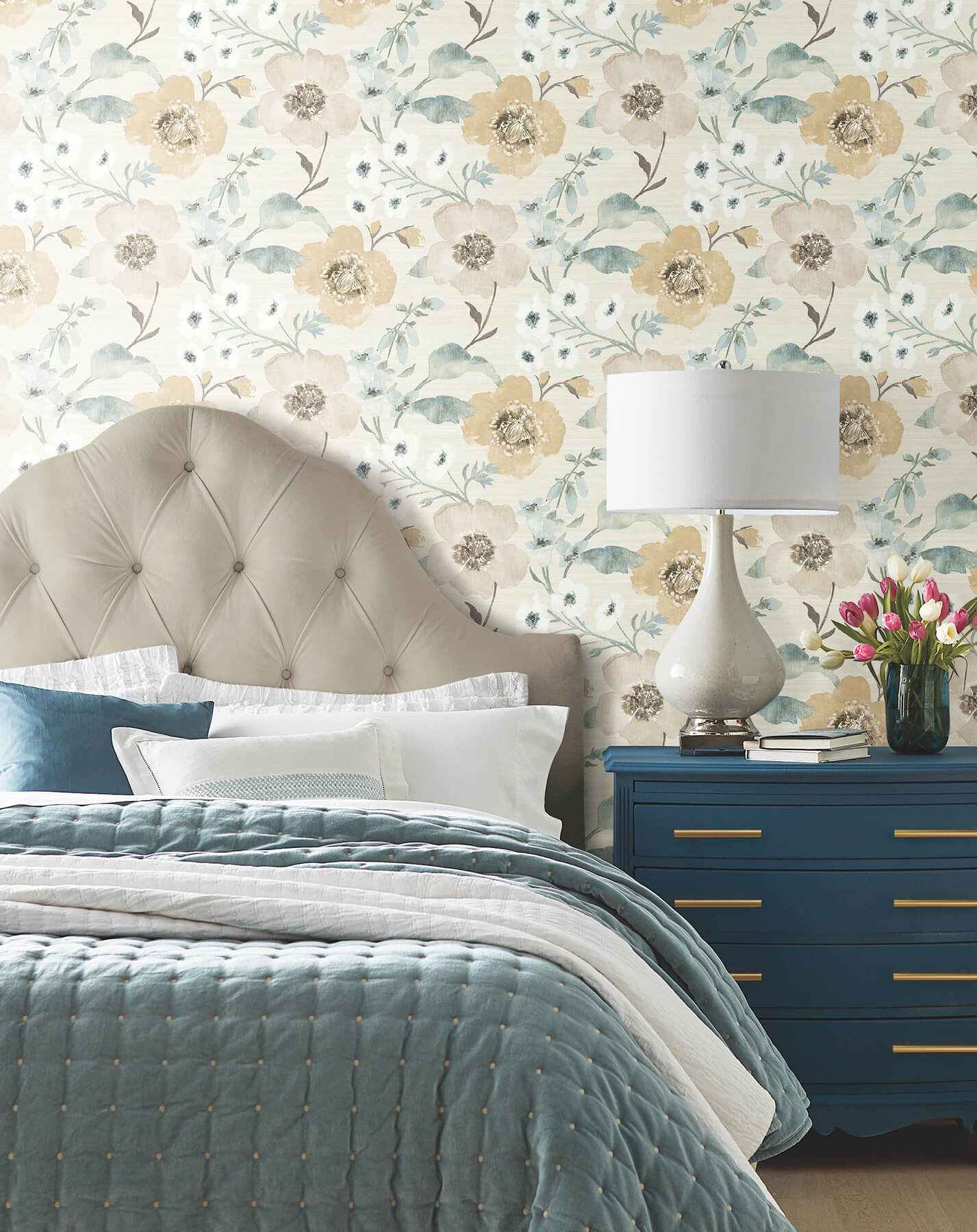 Evelyn Wheat Floral Wallpaper - York Wallcoverings - LL3204 - York Wallcoverings Wallpaper