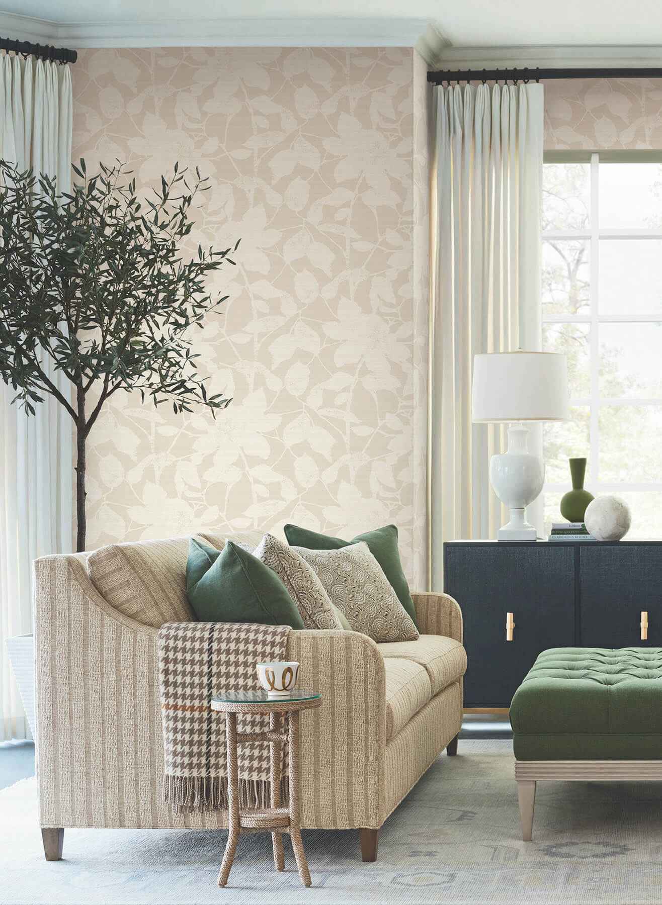 Solange Neutral Botanical Wallpaper - York Wallcoverings - LL3211