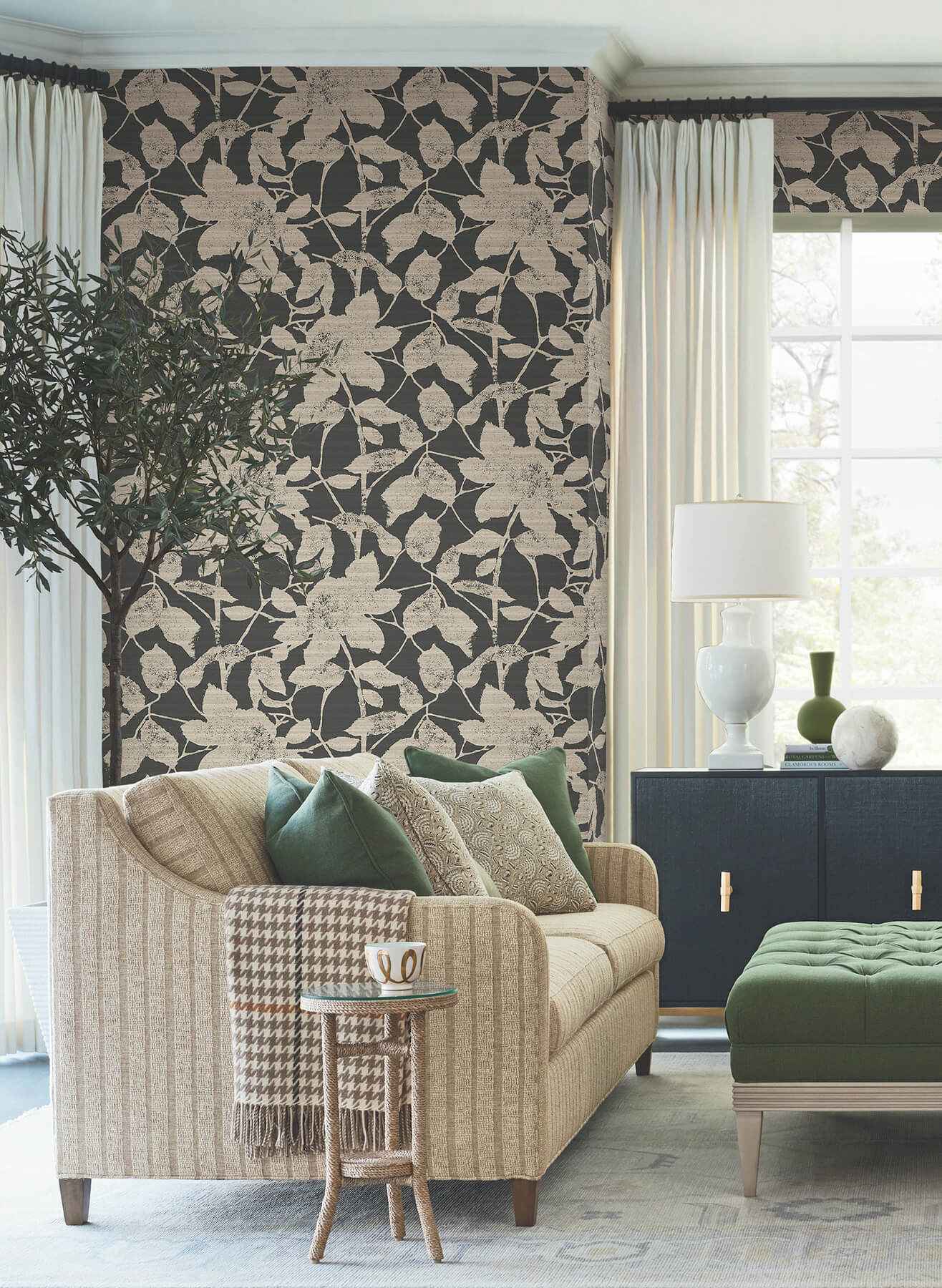 Solange Black Botanical Wallpaper - York Wallcoverings - LL3213