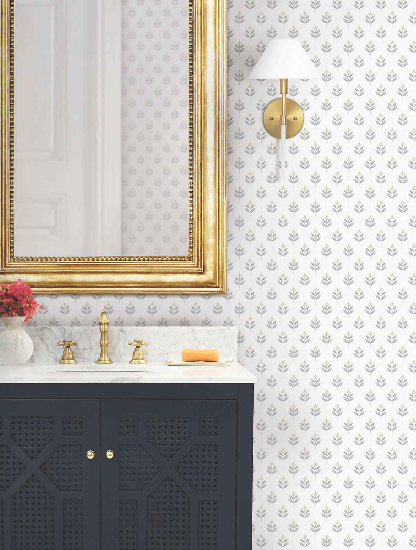 Serene Villa Stone Floral Stamp Wallpaper - York Wallcoverings - LL3234