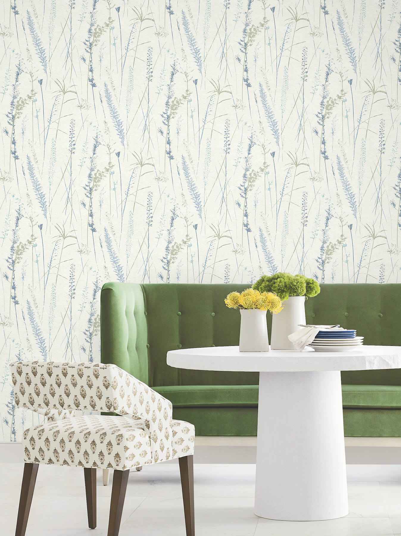 Meadow Splendor Blue Botanical Wallpaper - York Wallcoverings - LL3242 - York Wallcoverings Wallpaper