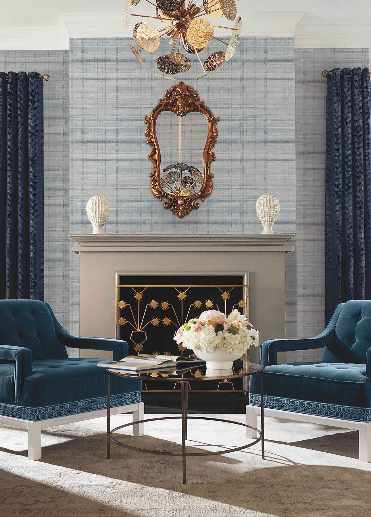 Vanishing Point Blue Striated Wallpaper - York Wallcoverings - LL3245