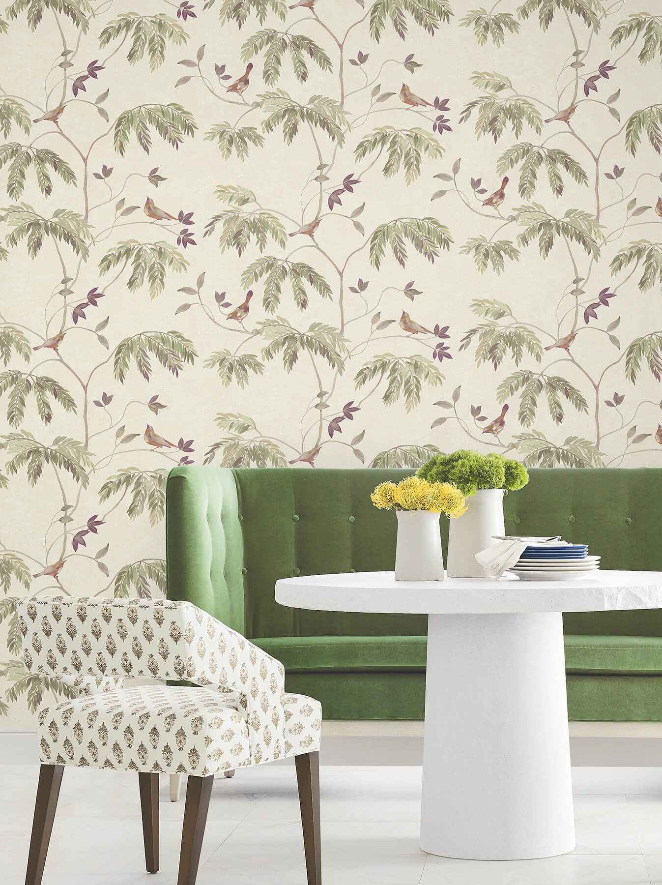 Cillian Plum Botanical Bird Trail Wallpaper - York Wallcoverings - LL3248 - York Wallcoverings Wallpaper