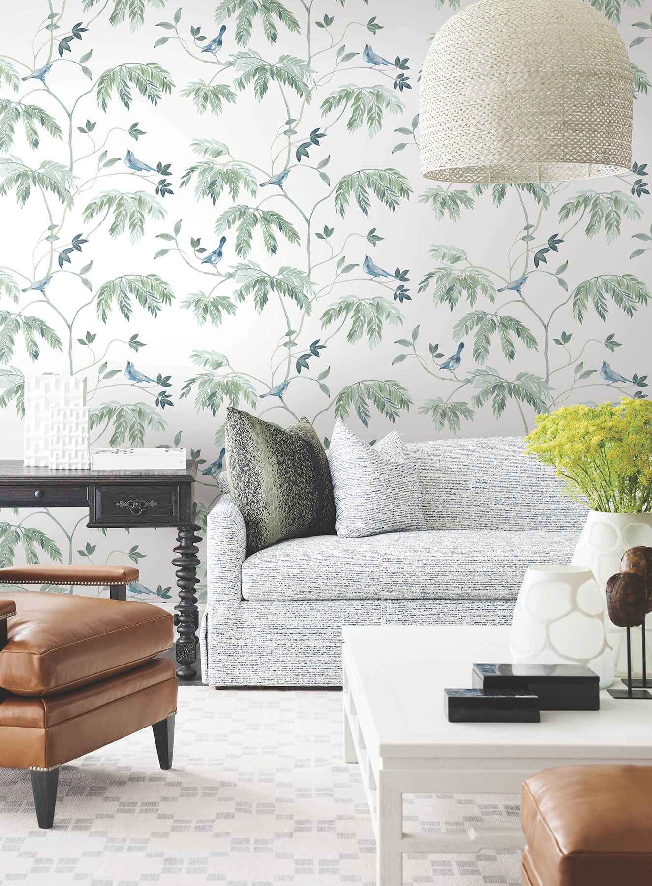 Cillian Blue Botanical Bird Trail Wallpaper - York Wallcoverings - LL3249