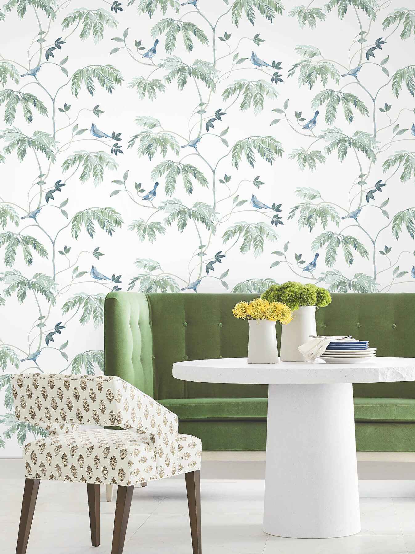 Cillian Blue Botanical Bird Trail Wallpaper - York Wallcoverings - LL3249 - York Wallcoverings Wallpaper