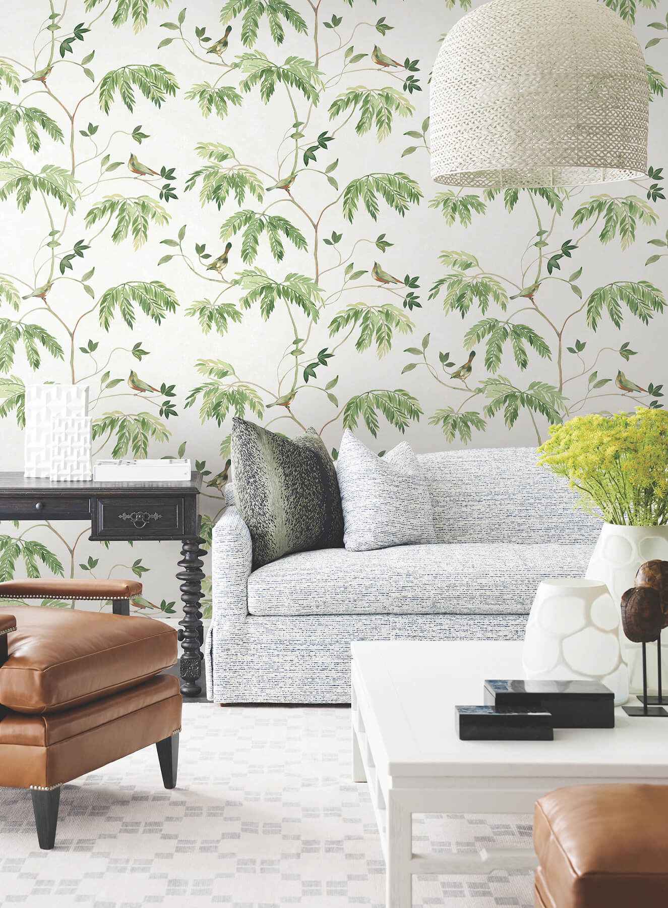 Cillian Green Botanical Bird Trail Wallpaper - York Wallcoverings - LL3250