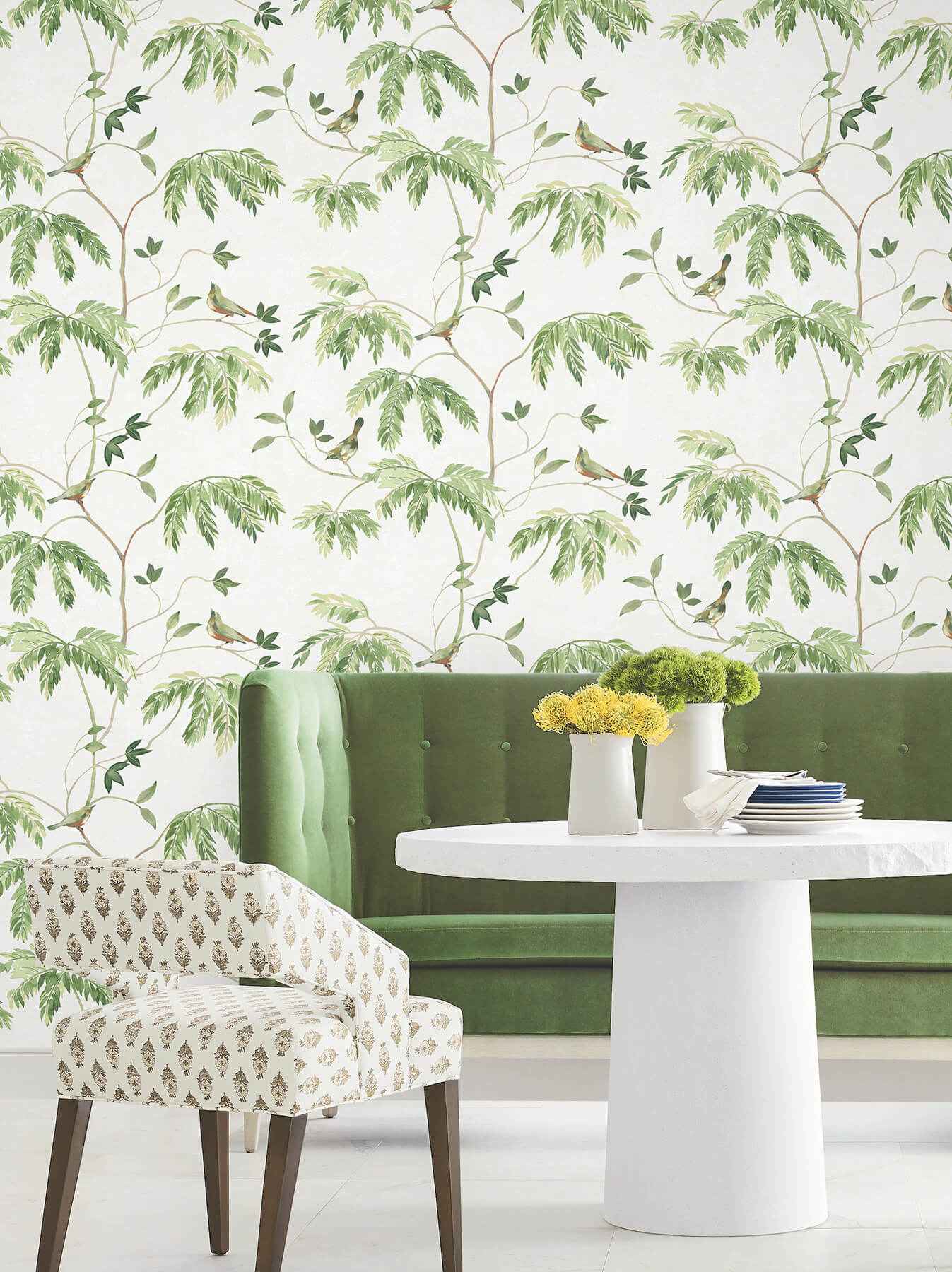 Cillian Green Botanical Bird Trail Wallpaper - York Wallcoverings - LL3250 - York Wallcoverings Wallpaper