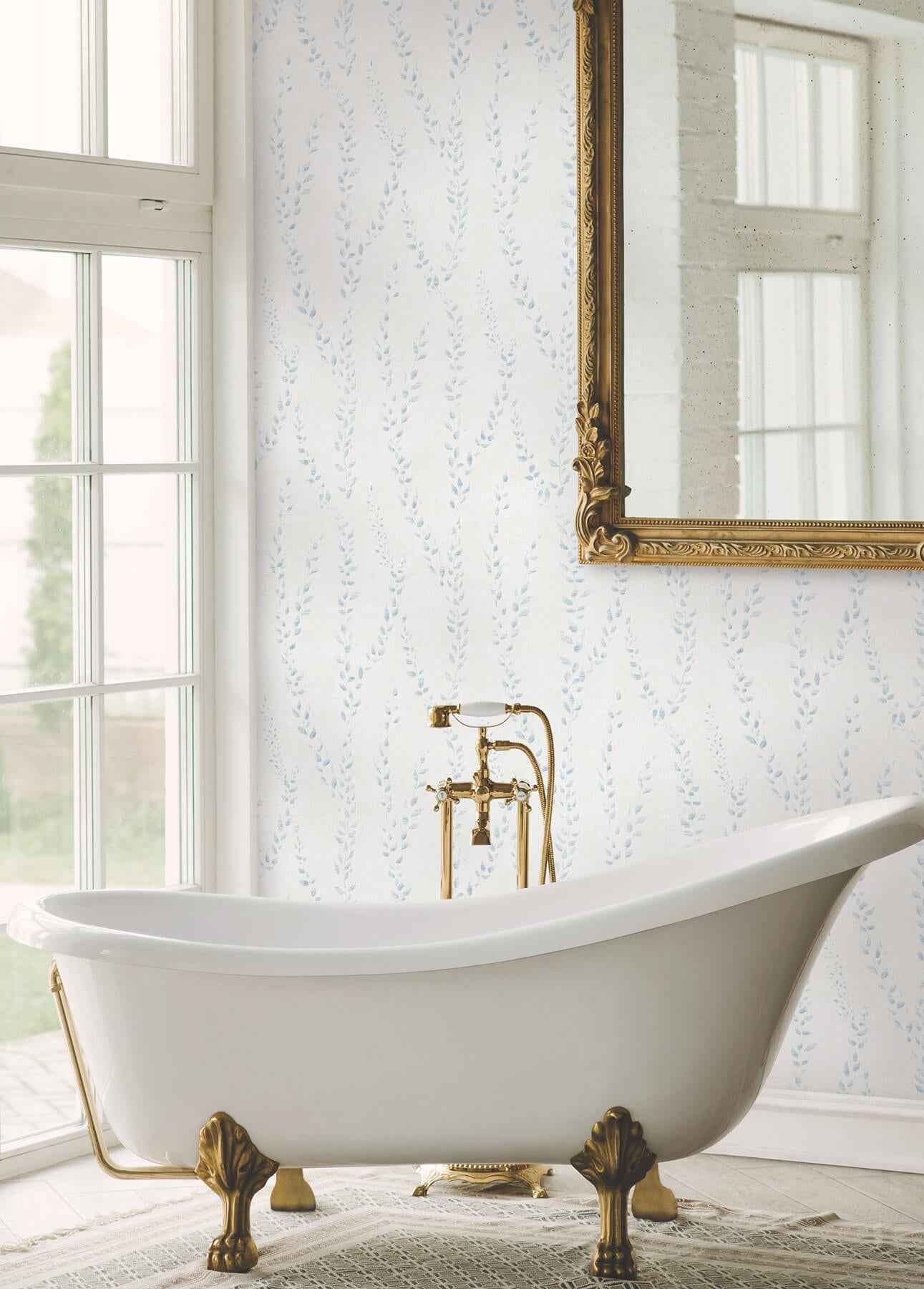 Alpenrose Sky Blue Vine Wallpaper - York Wallcoverings - LL3253