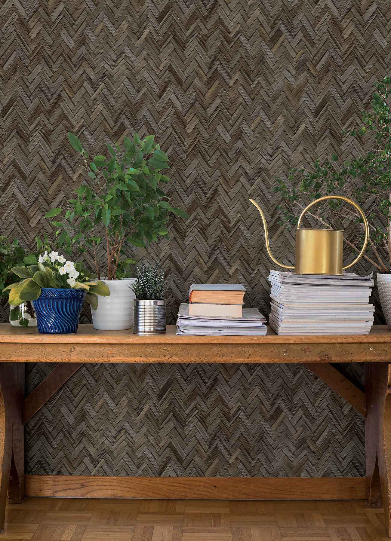 Ellery Charcoal Herringbone Wallpaper - York Wallcoverings - 4202-410358