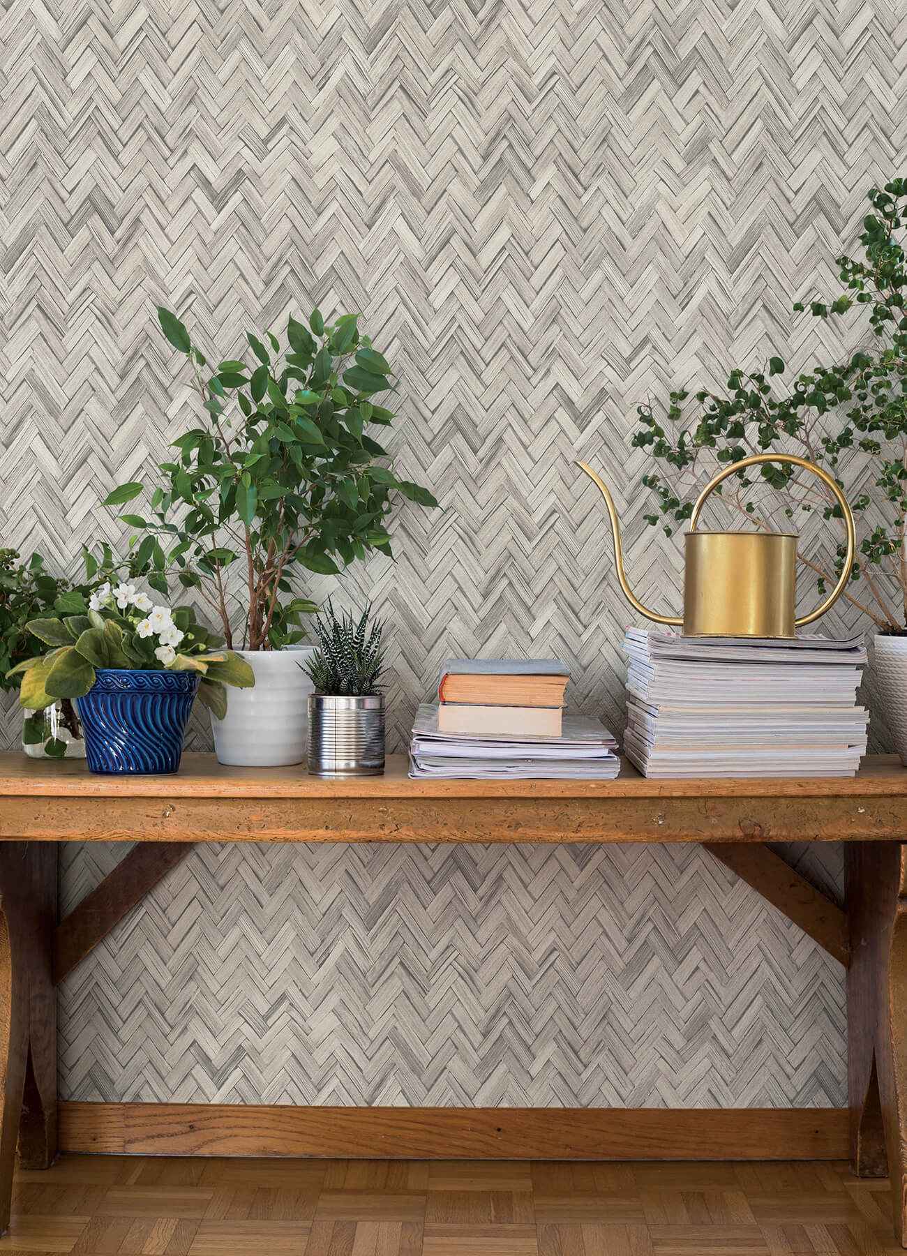 Ellery Light Grey Herringbone Wallpaper - York Wallcoverings - 4202-410365