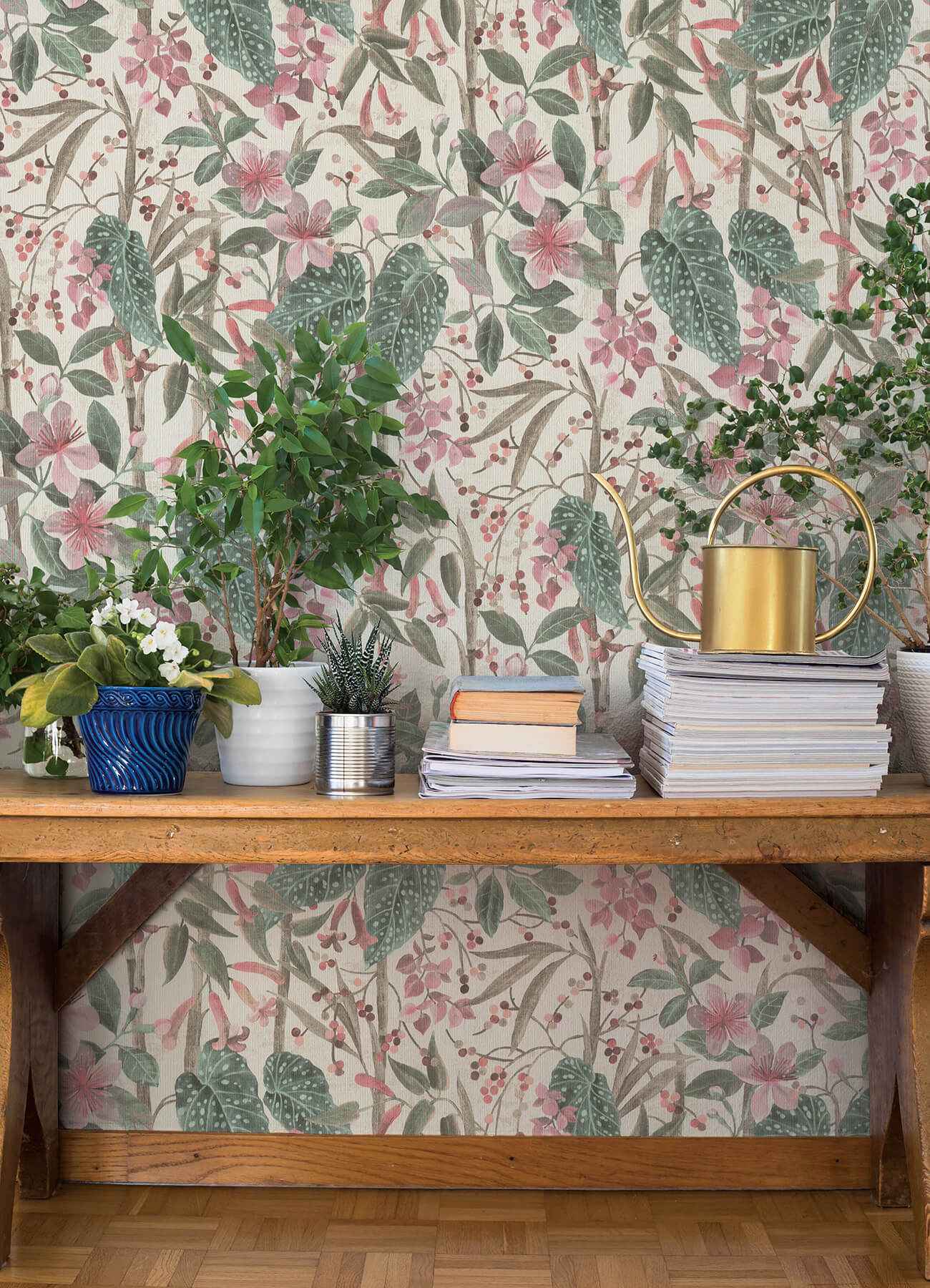 Kalina Teal Floral Fruits Wallpaper - York Wallcoverings - 4202-538212