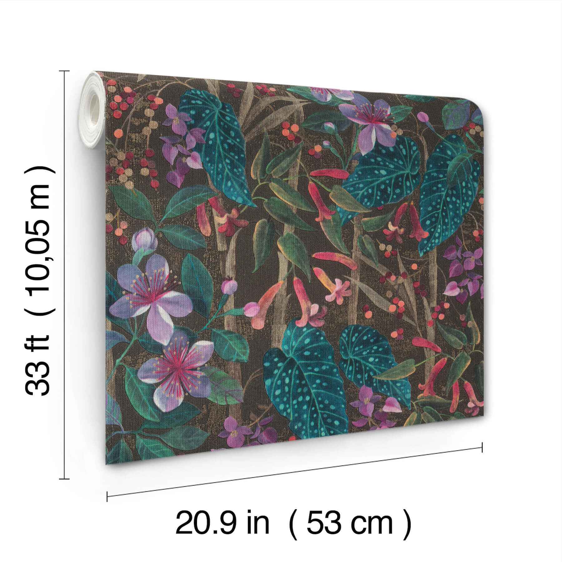 Kalina Black Floral Fruits Wallpaper - York Wallcoverings - 4202-538236 - York Wallcoverings Wallpaper