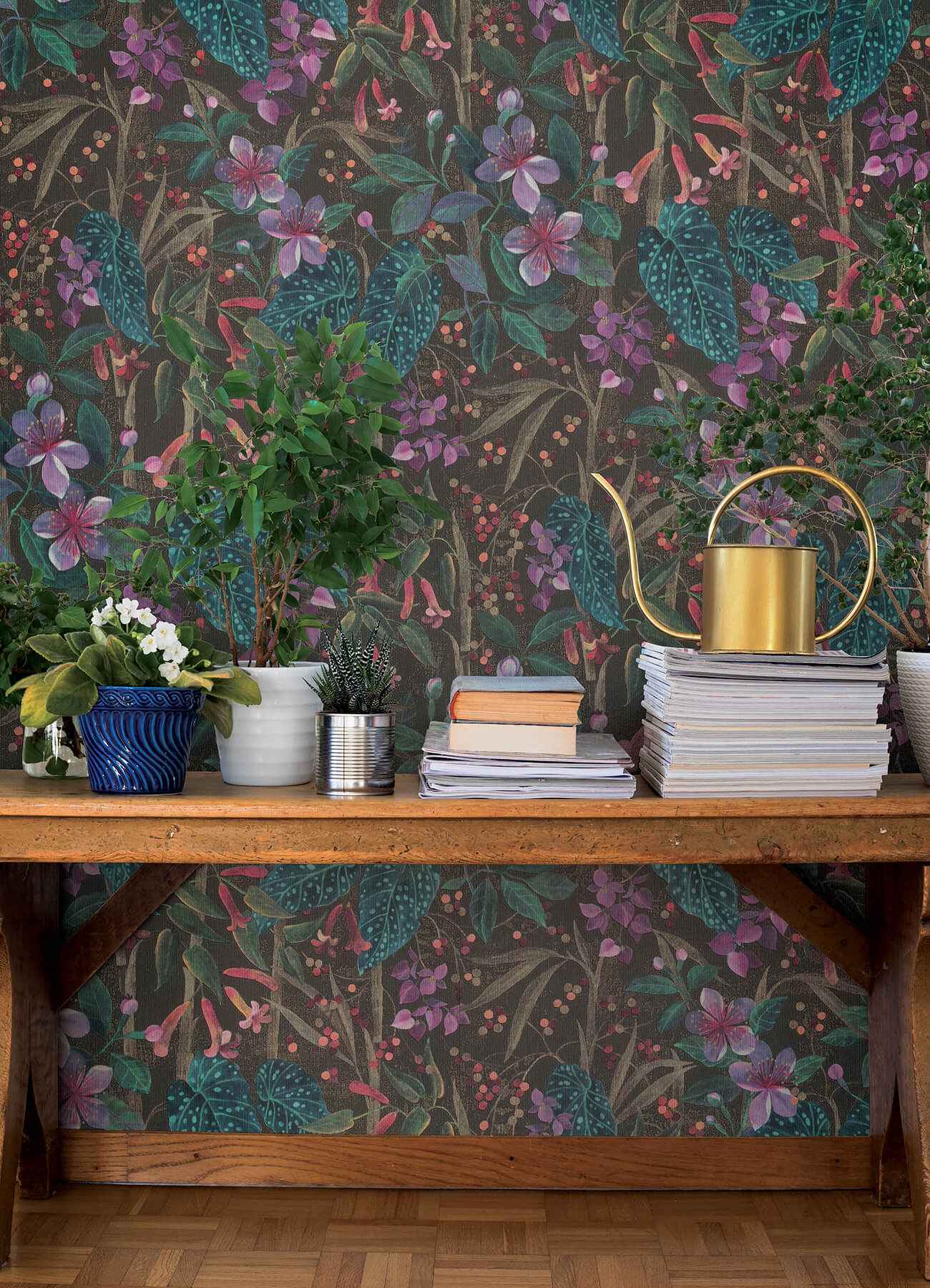 Kalina Black Floral Fruits Wallpaper - York Wallcoverings - 4202-538236 - York Wallcoverings Wallpaper