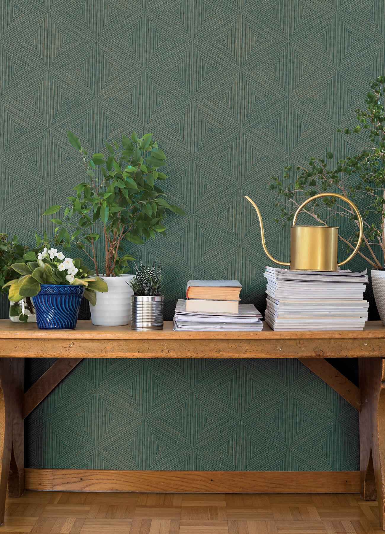 Anara Teal Geo Faux Grasscloth Wallpaper - York Wallcoverings - 4202-571271 - York Wallcoverings Wallpaper