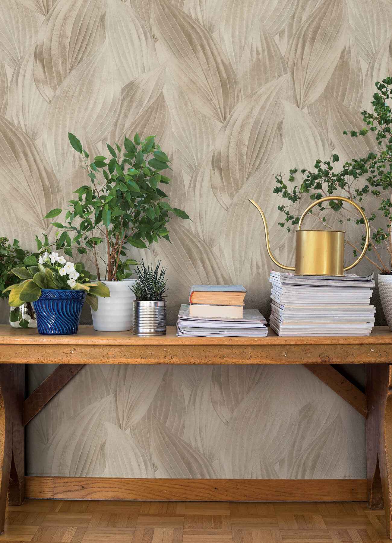 Melora Beige Leaf Wallpaper - York Wallcoverings - 4202-571554 - York Wallcoverings Wallpaper