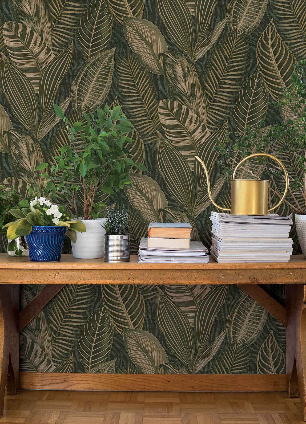 Acacius Dark Green Tropical Foliage Wallpaper - York Wallcoverings - 4202-751826